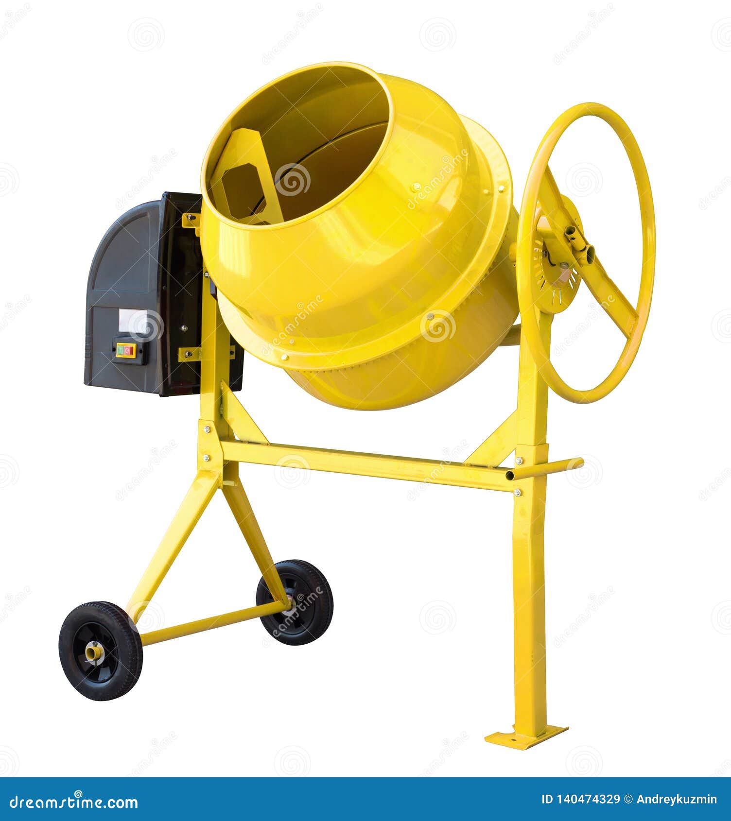 Yellow Cement Mixer Isolated on White with Clipping Path Included Stock