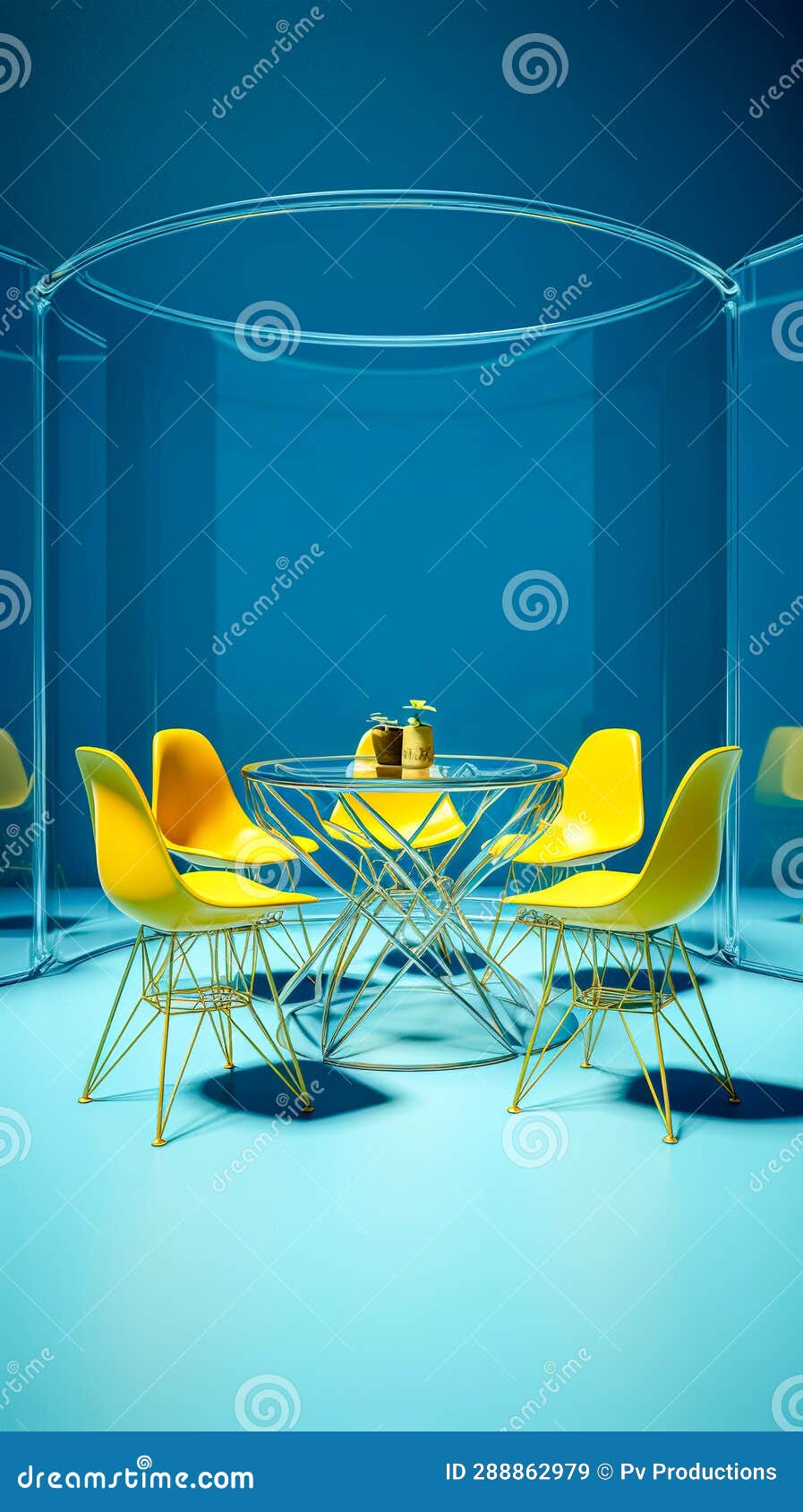 Yellow Chairs in the Interior of the Blue Room, Generative AI. Stock