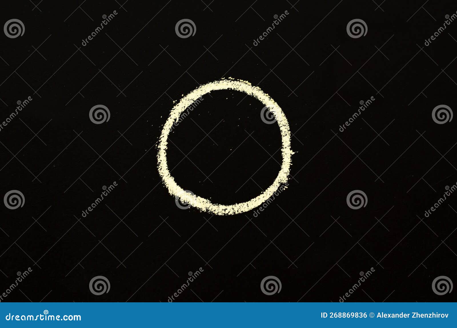 Yellow Chalk Drawn Circle on Blackboard. Stock Photo Image of