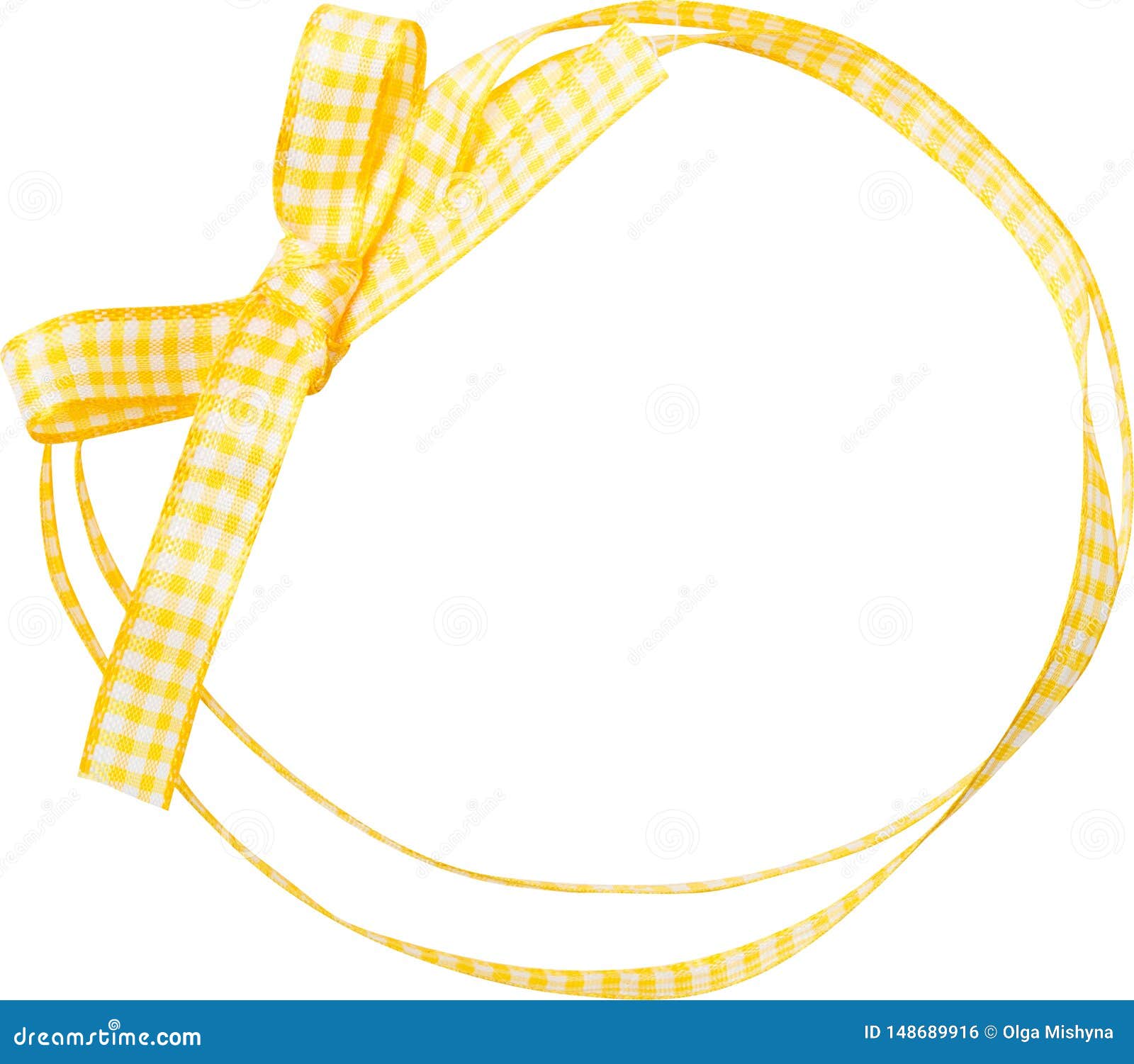 yellow check ribbon curl  on white background.
