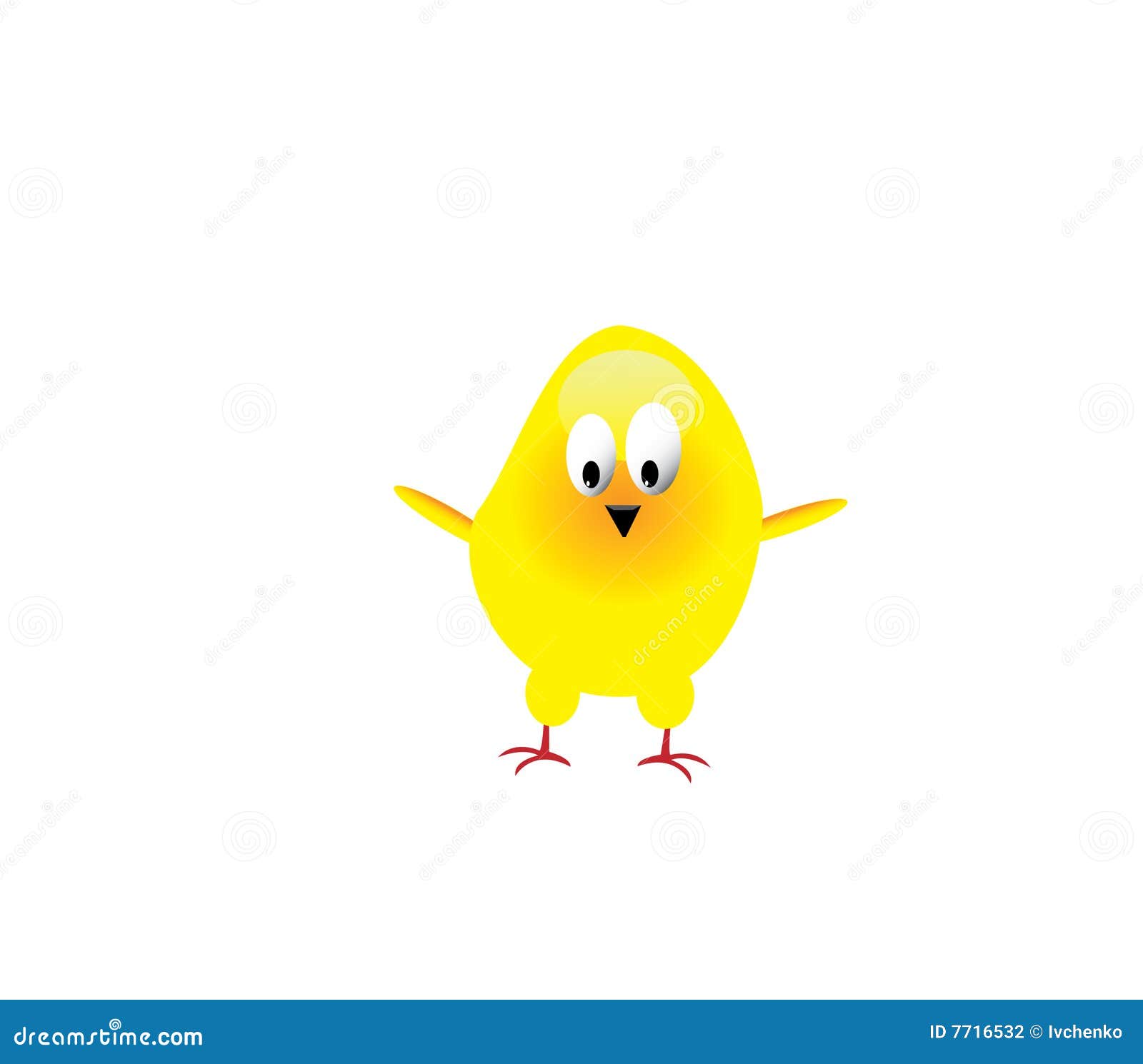 One yellow chicken on white background