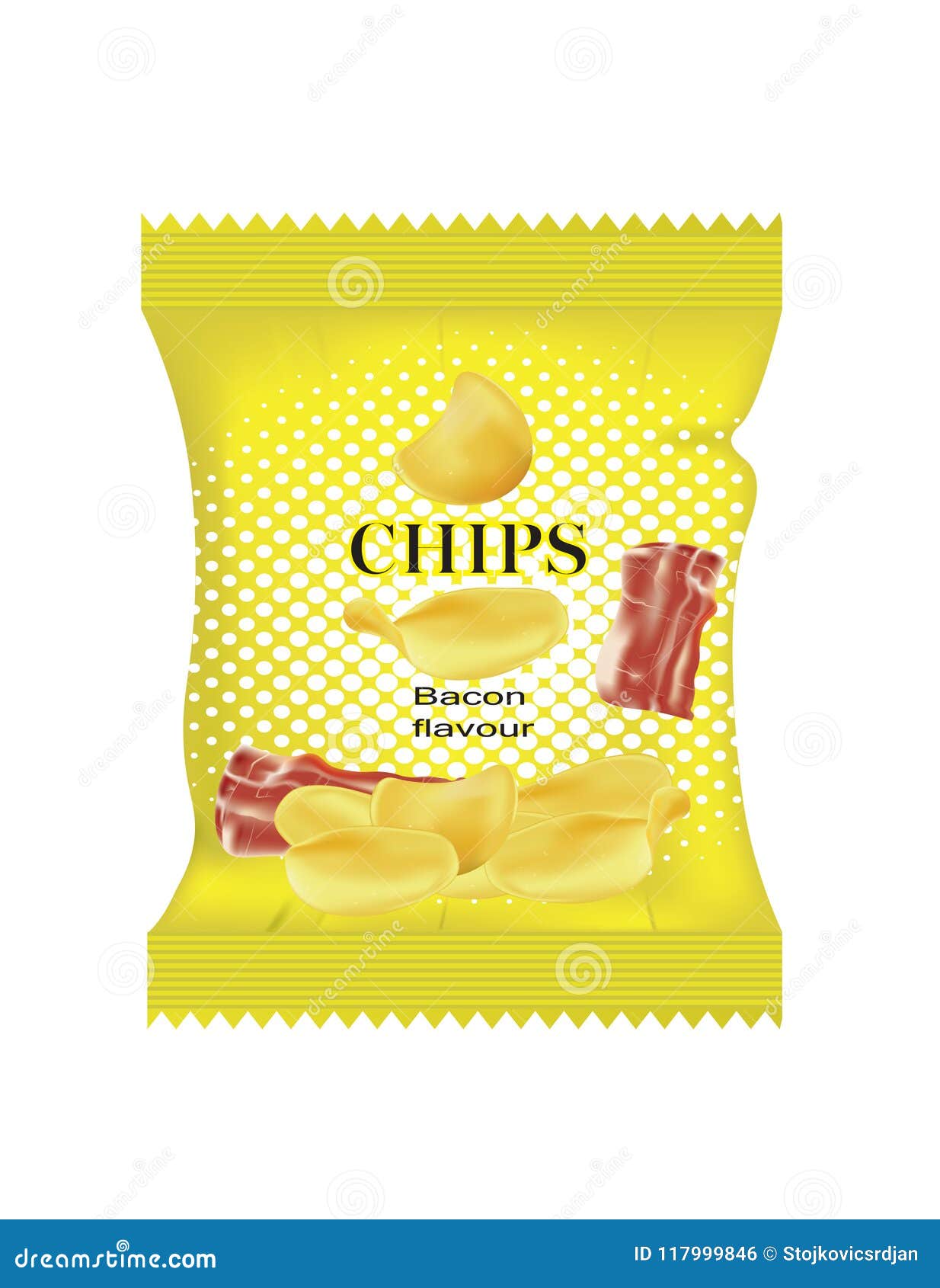 Yellow Chips Bag with Bacon Stock Vector Illustration of label, bacon
