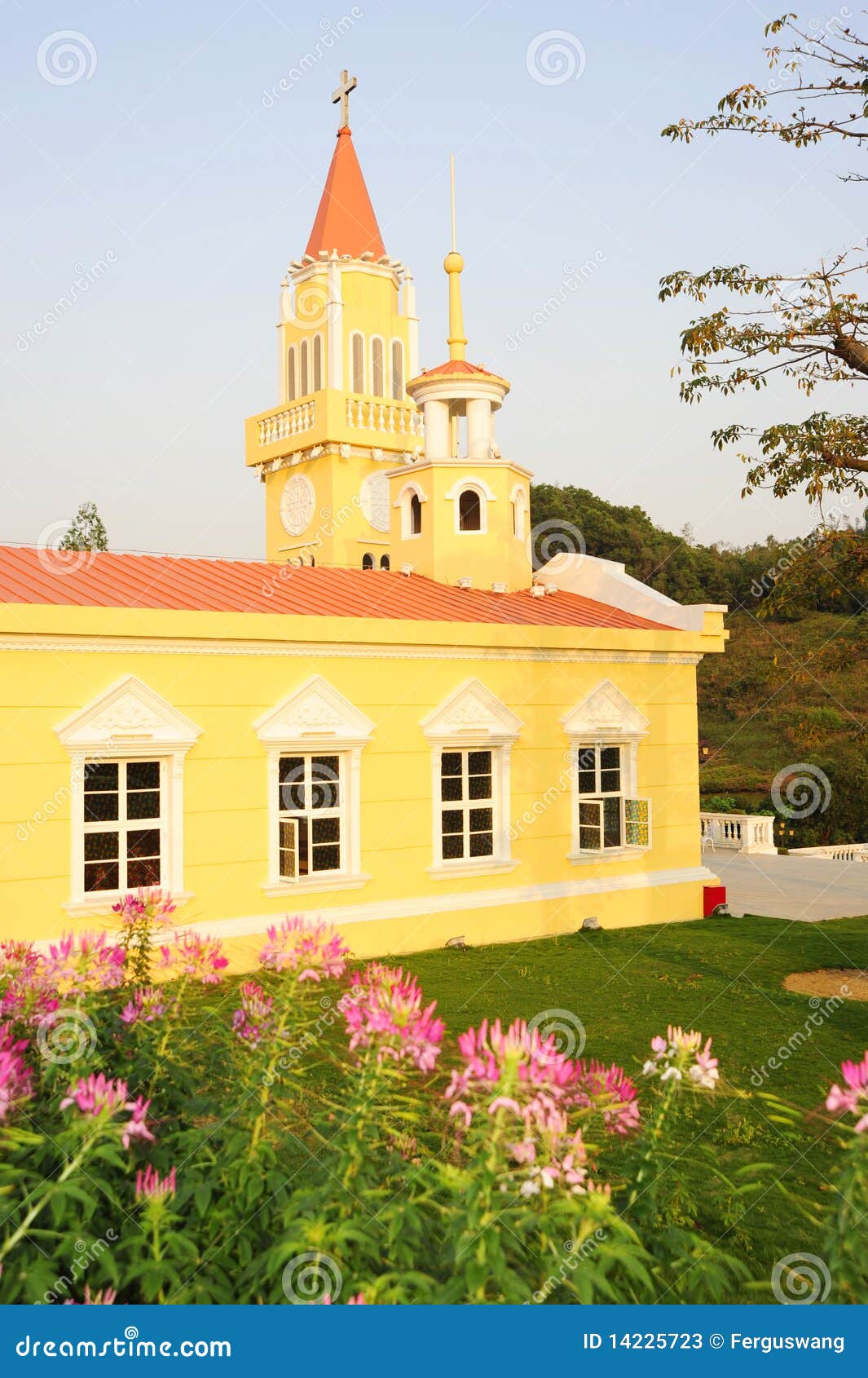 A yellow church. stock image. Image of castile, house 14225723