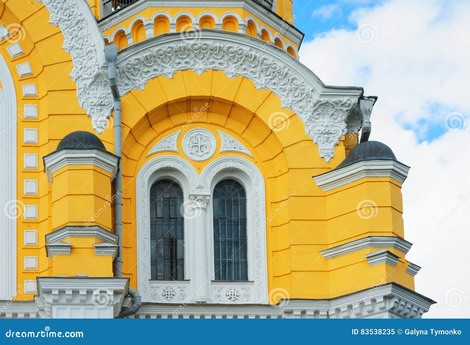 Yellow Church Building with Windows and Pillars Stock Image Image of