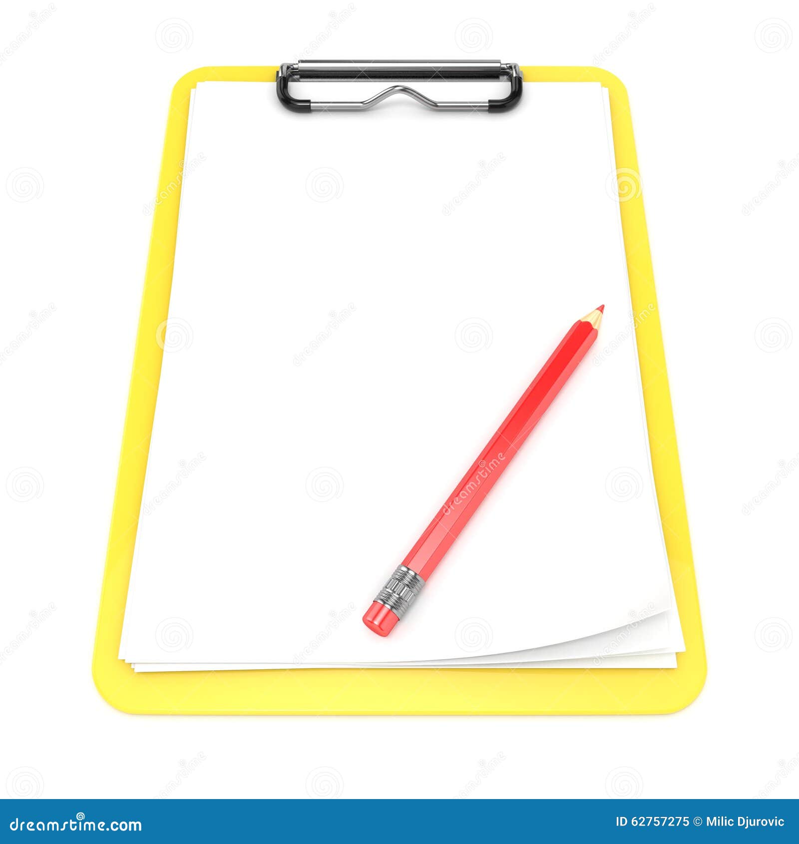 Yellow Clipboard and Blank Paper. 3D Render Stock Image Image of note