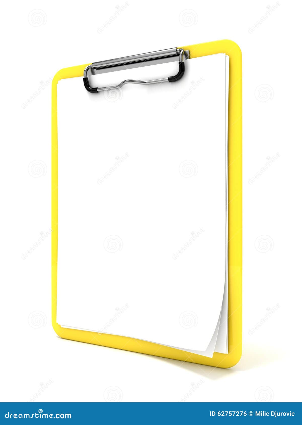 Yellow Clipboard And Blank Paper. 3D Render RoyaltyFree Cartoon