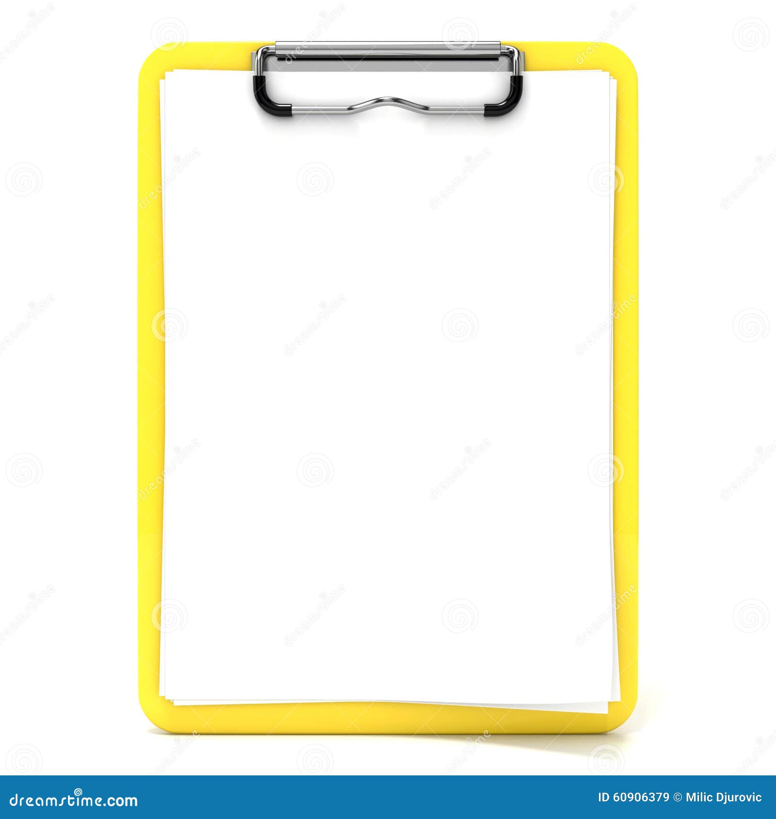 Yellow Clipboard and Blank Paper with Lines. 3D Render Stock