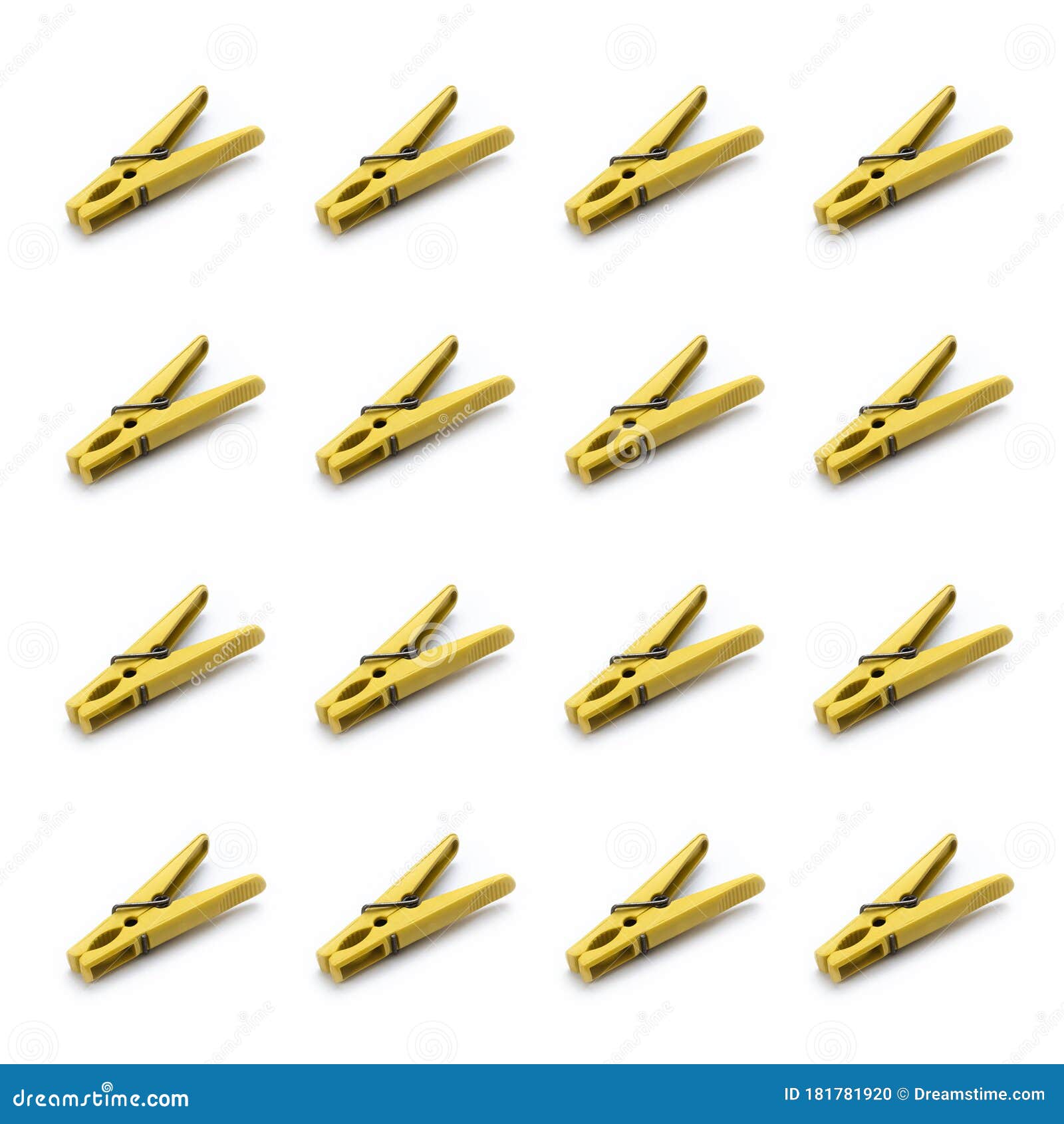 Yellow Clothespin for Drying Clothes on a White Background Stock Photo