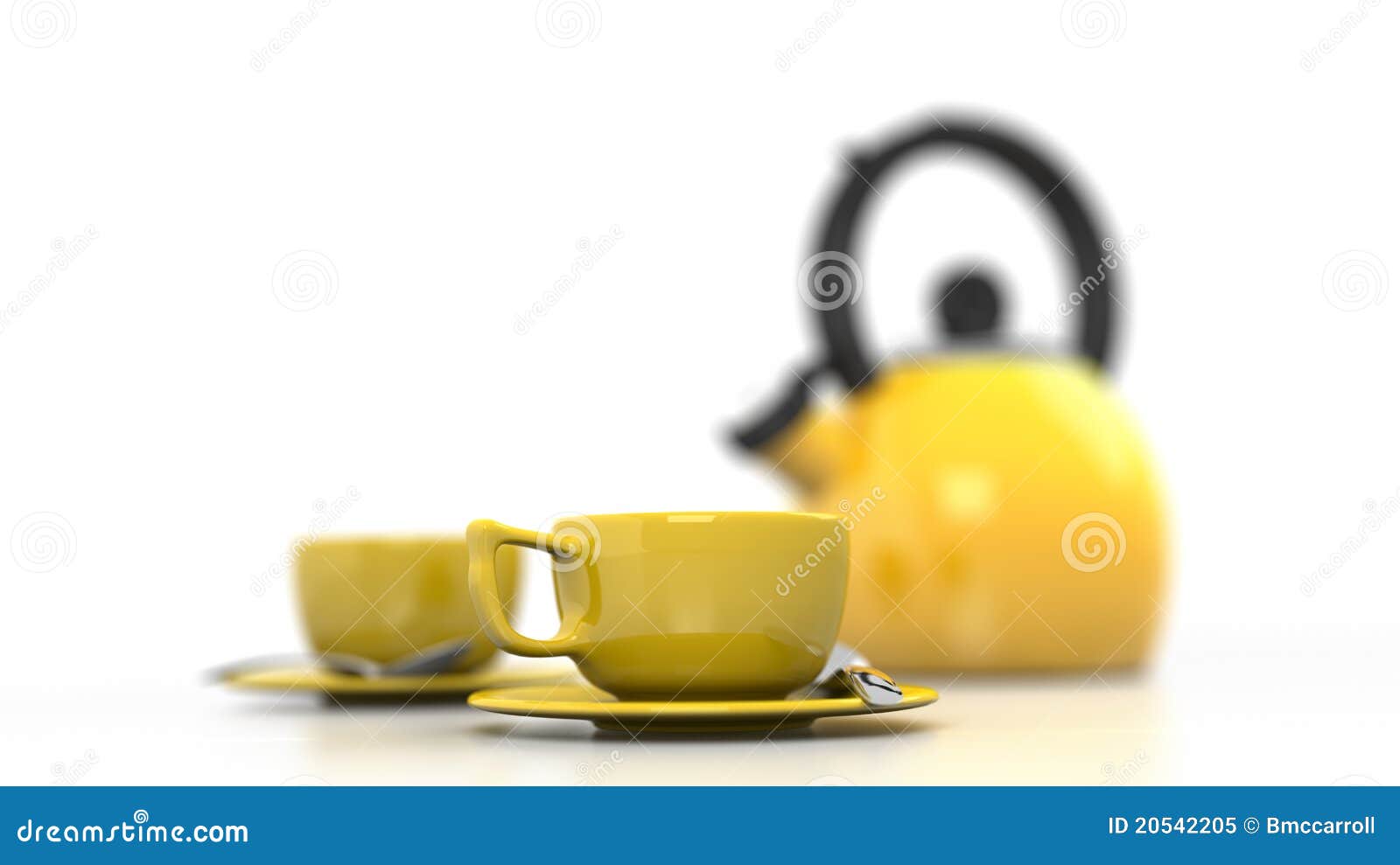 Yellow Coffee Cups and Kettle Stock Illustration Illustration of