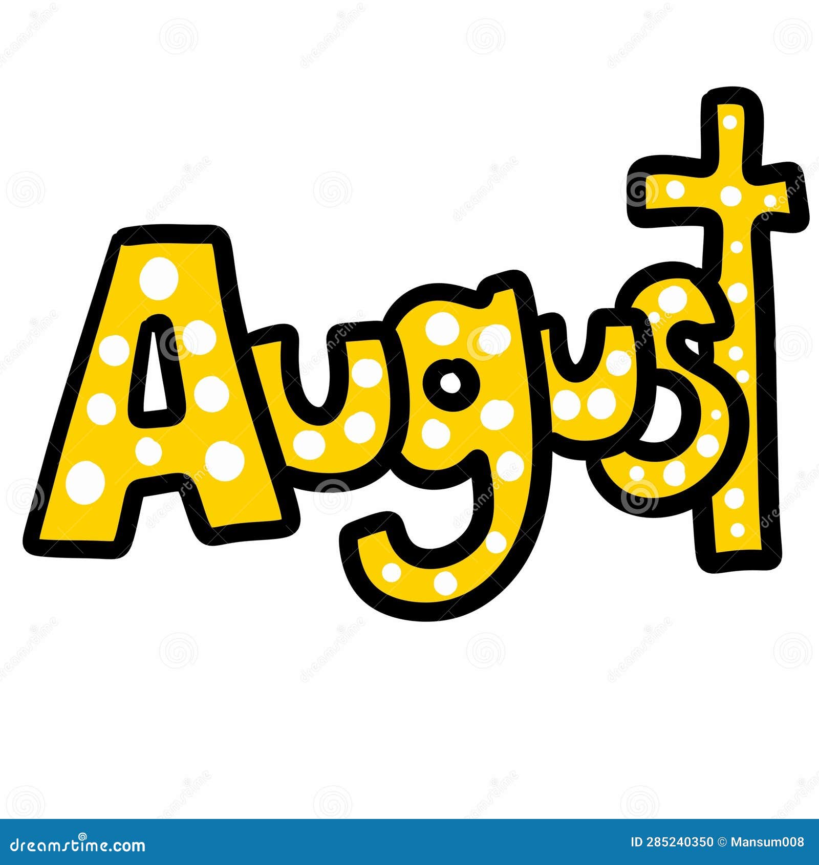 Yellow Color of a Symbol and Word , Text August Stock Illustration