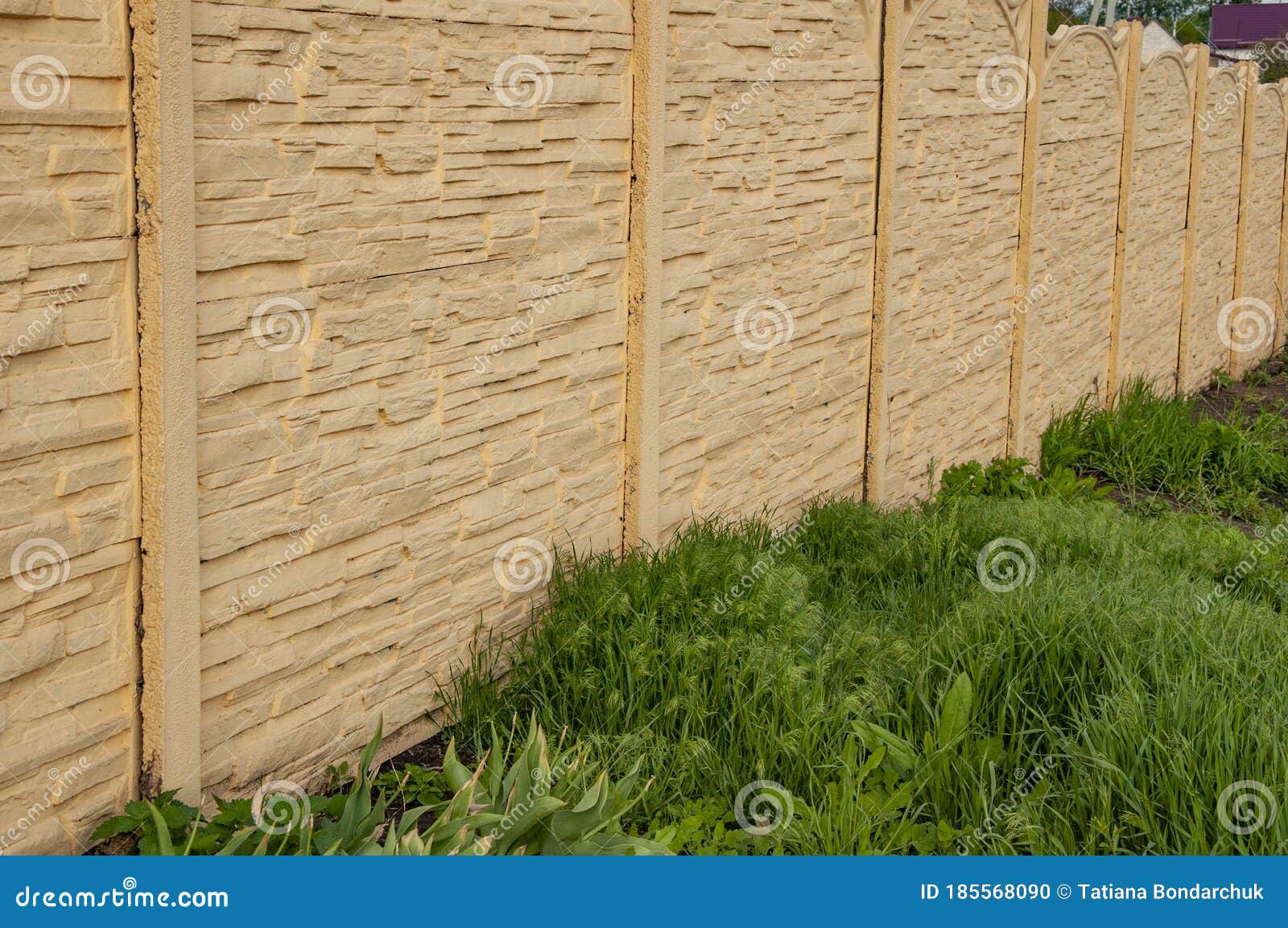 Yellow Concrete Fence with Stone Design Stock Photo Image of brick