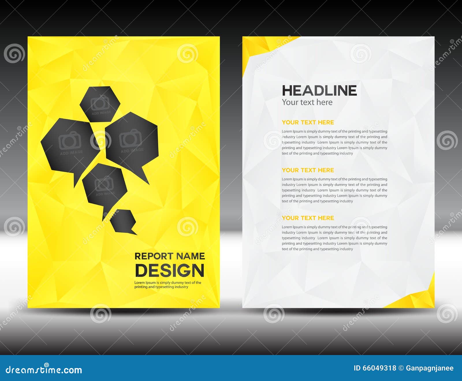 Yellow Cover Annual Report Template Polygon Background Brochure Design Cover Template Flyer Design Portfolio Illustration Megapixl