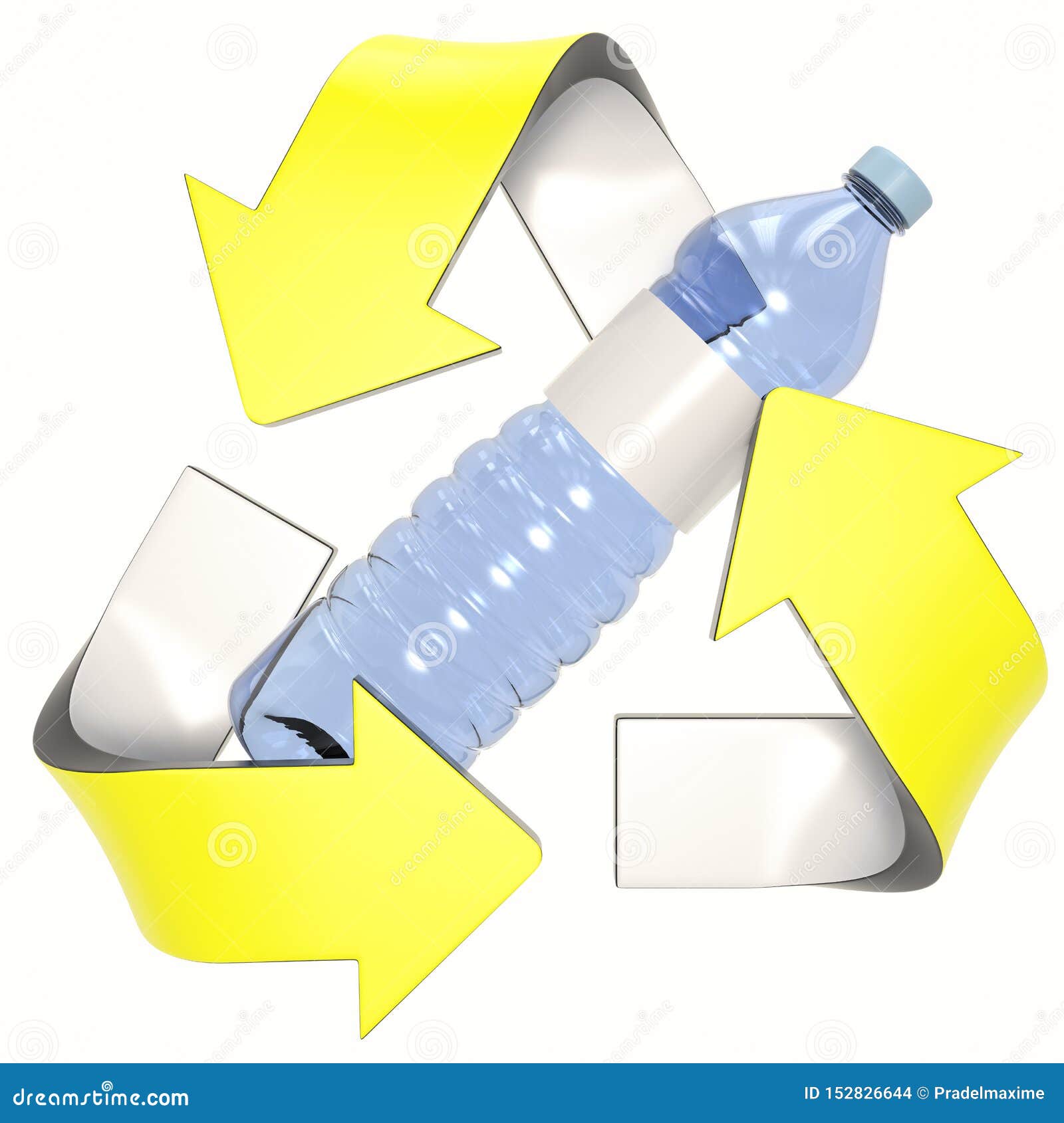 Yellow 3D Recycling Logo with Plastic Bottle Stock Illustration