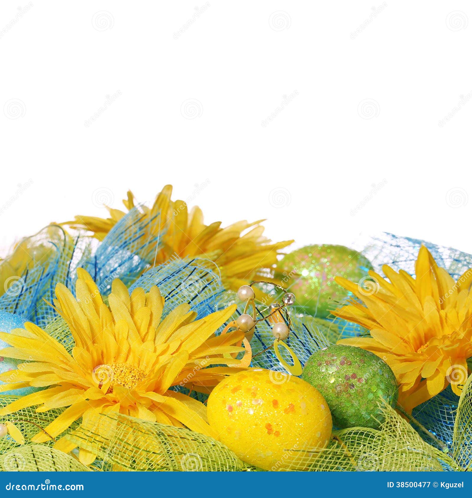 Yellow Daisies with Easter Eggs Stock Image Image of fresh, chick