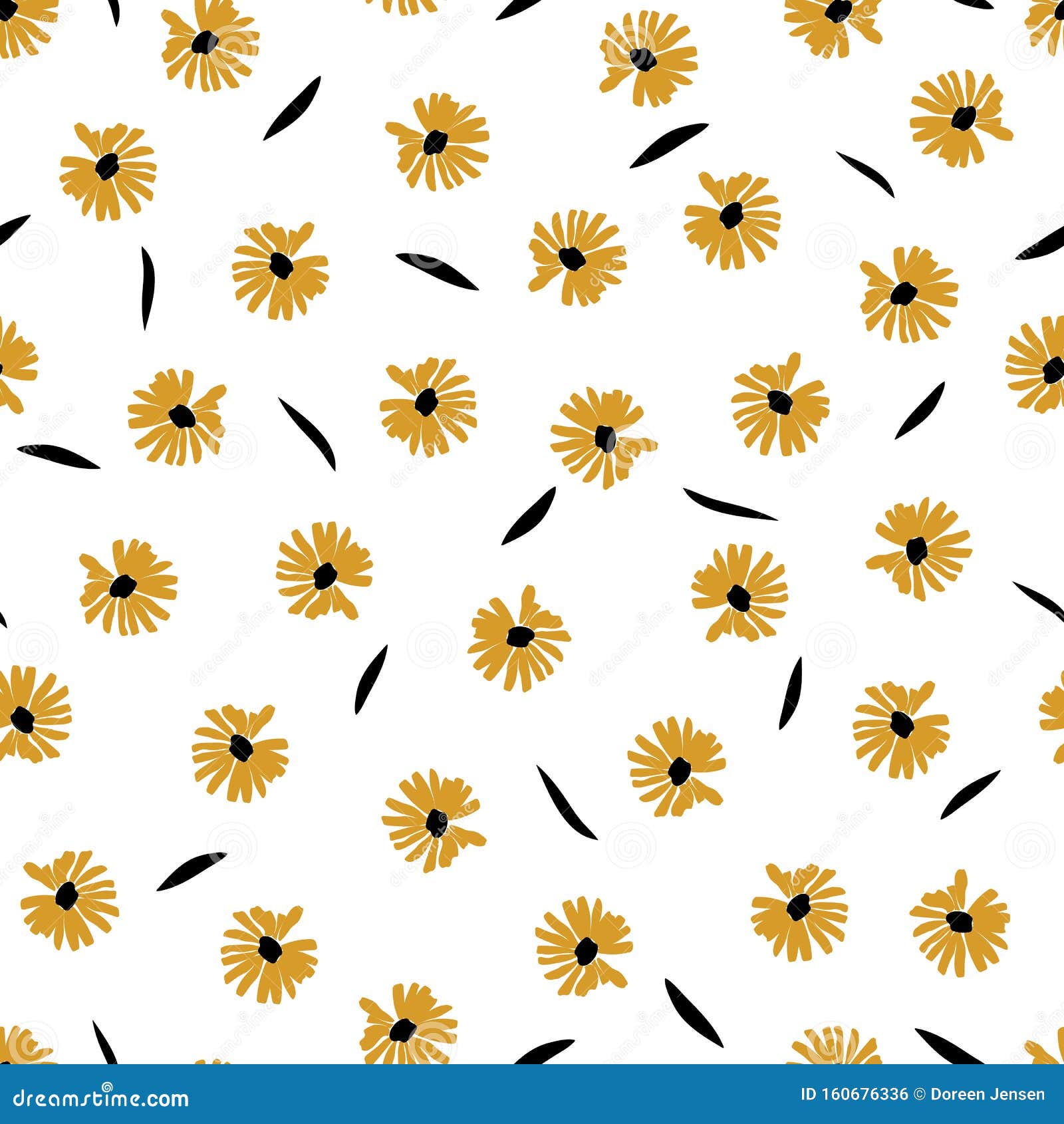 Yellow Daisy Seamless Pattern with White Background Stock Vector -  Illustration of cute, black: 160676336