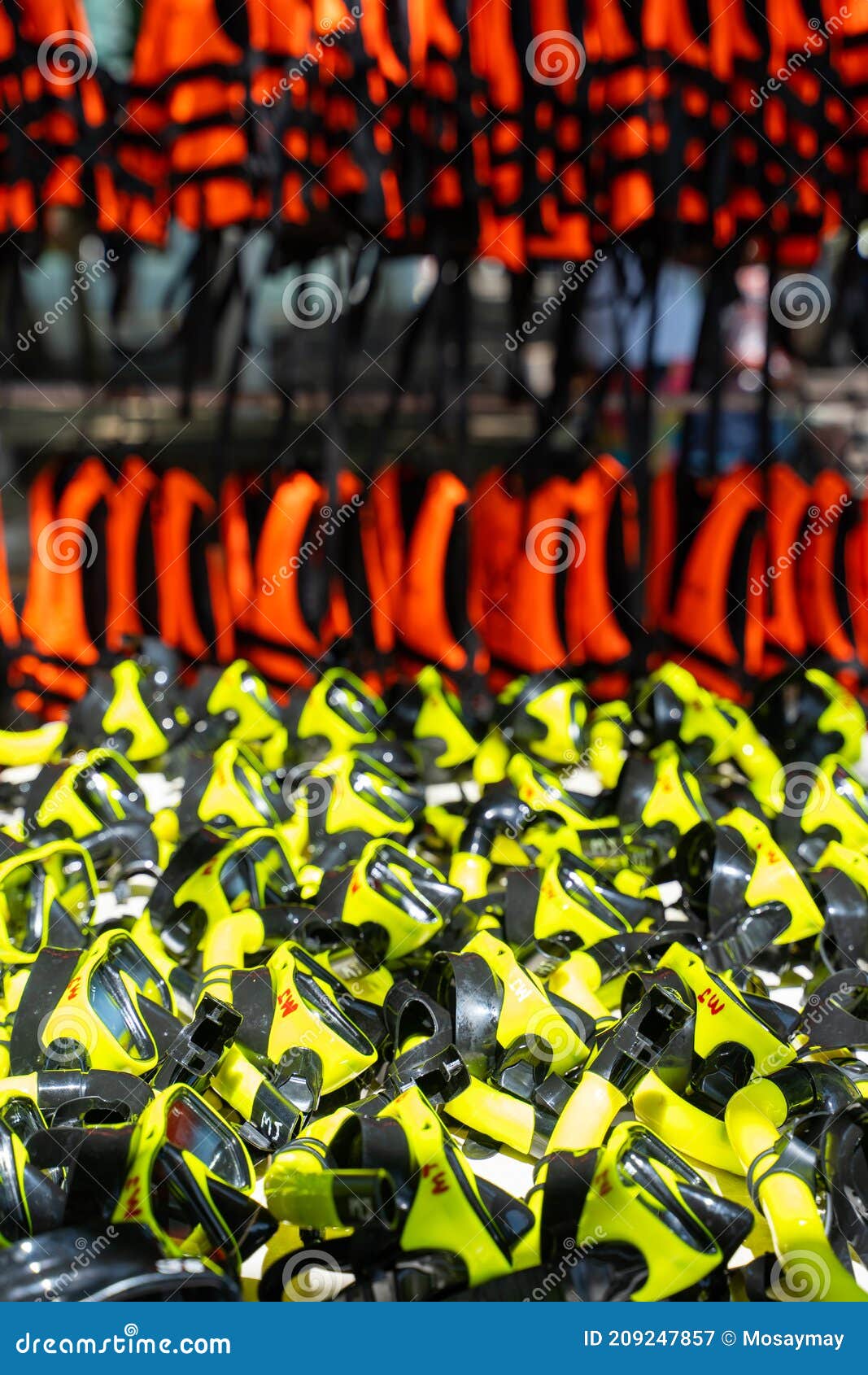 Yellow Diving Mask and Life Jacket for Diving Stock Image Image of