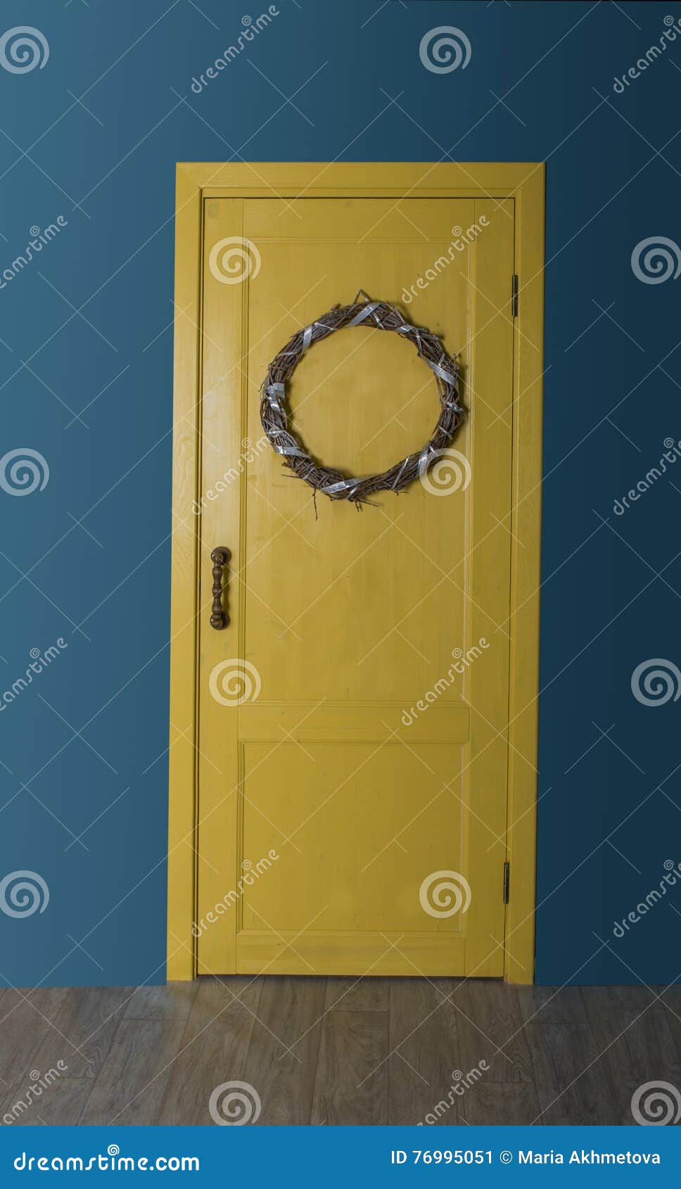 Yellow Door with a Christmas Wreath Stock Image Image of knocker