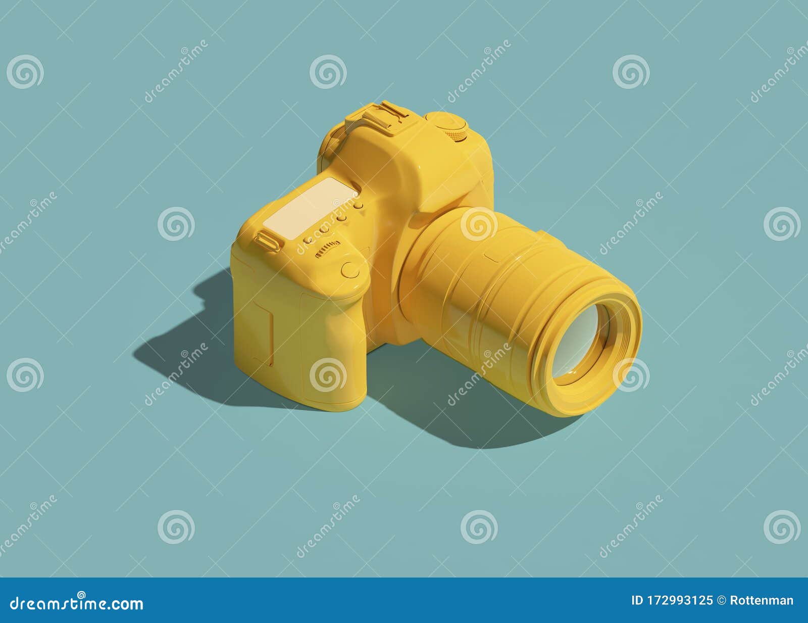 Yellow DSLR Camera Icon Isometric View. 3d Rendering Stock Illustration