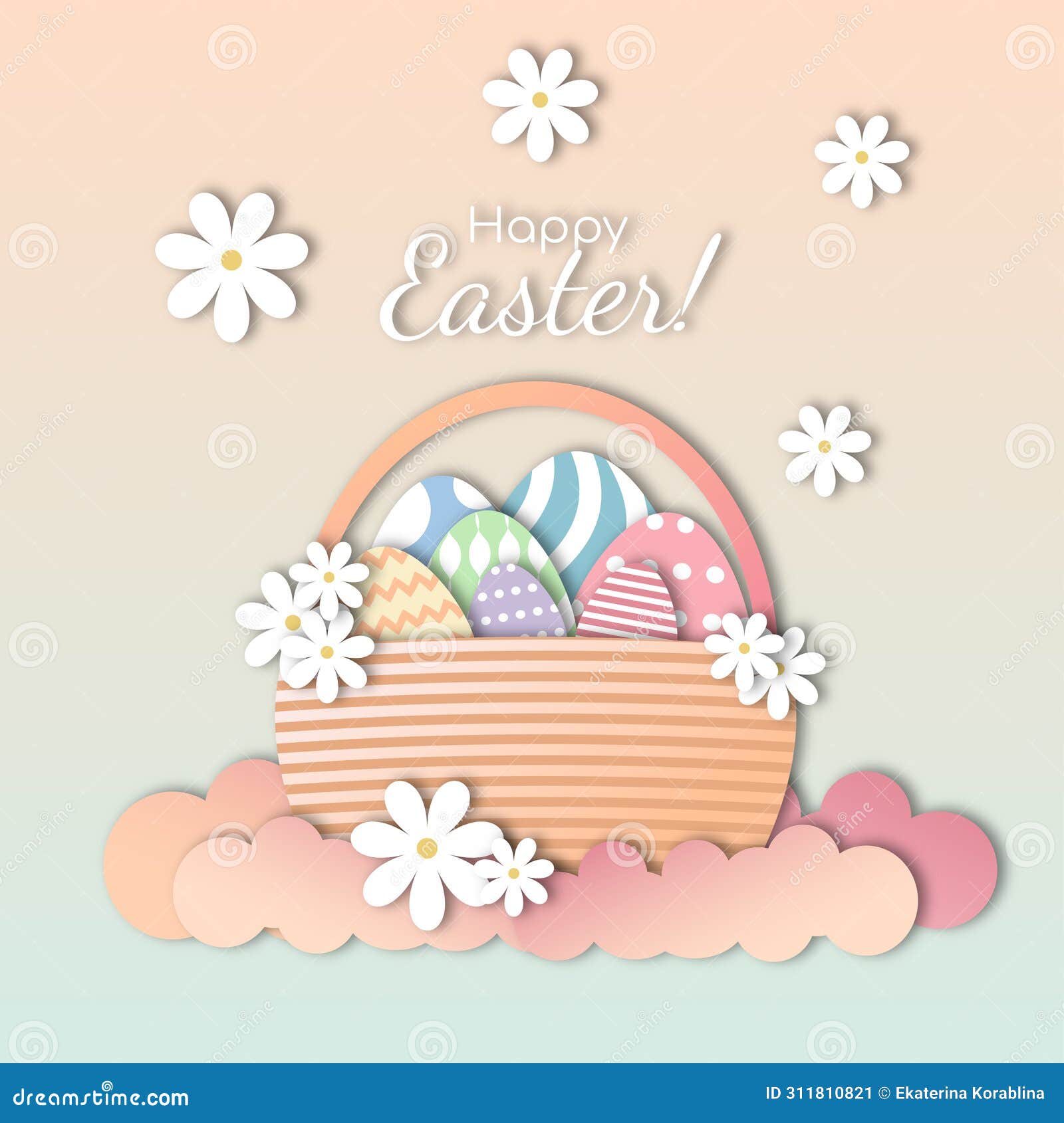 Yellow Easter Vector Isolated Basket with Easter Colorful Eggs Paper Cut  Effect Stock Vector - Illustration of nature, decorative: 311810821, image size:1600x1690