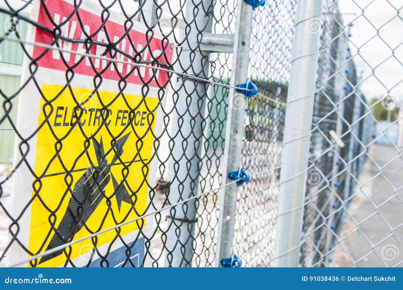 Yellow Electric Fence Sign. Stock Photo Image of electricity, message