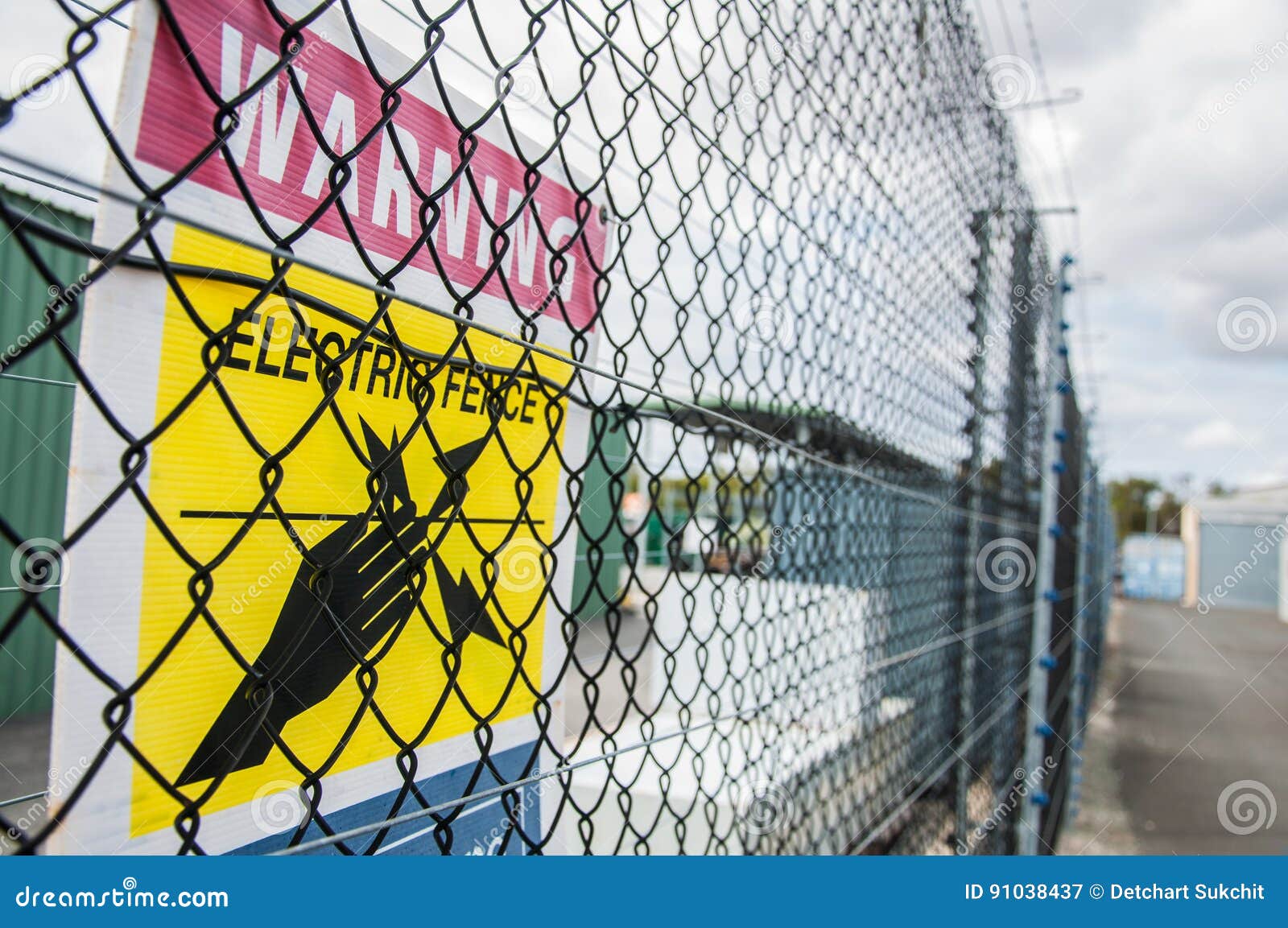 Yellow Electric Fence Sign. Stock Image Image of hands, board 91038437