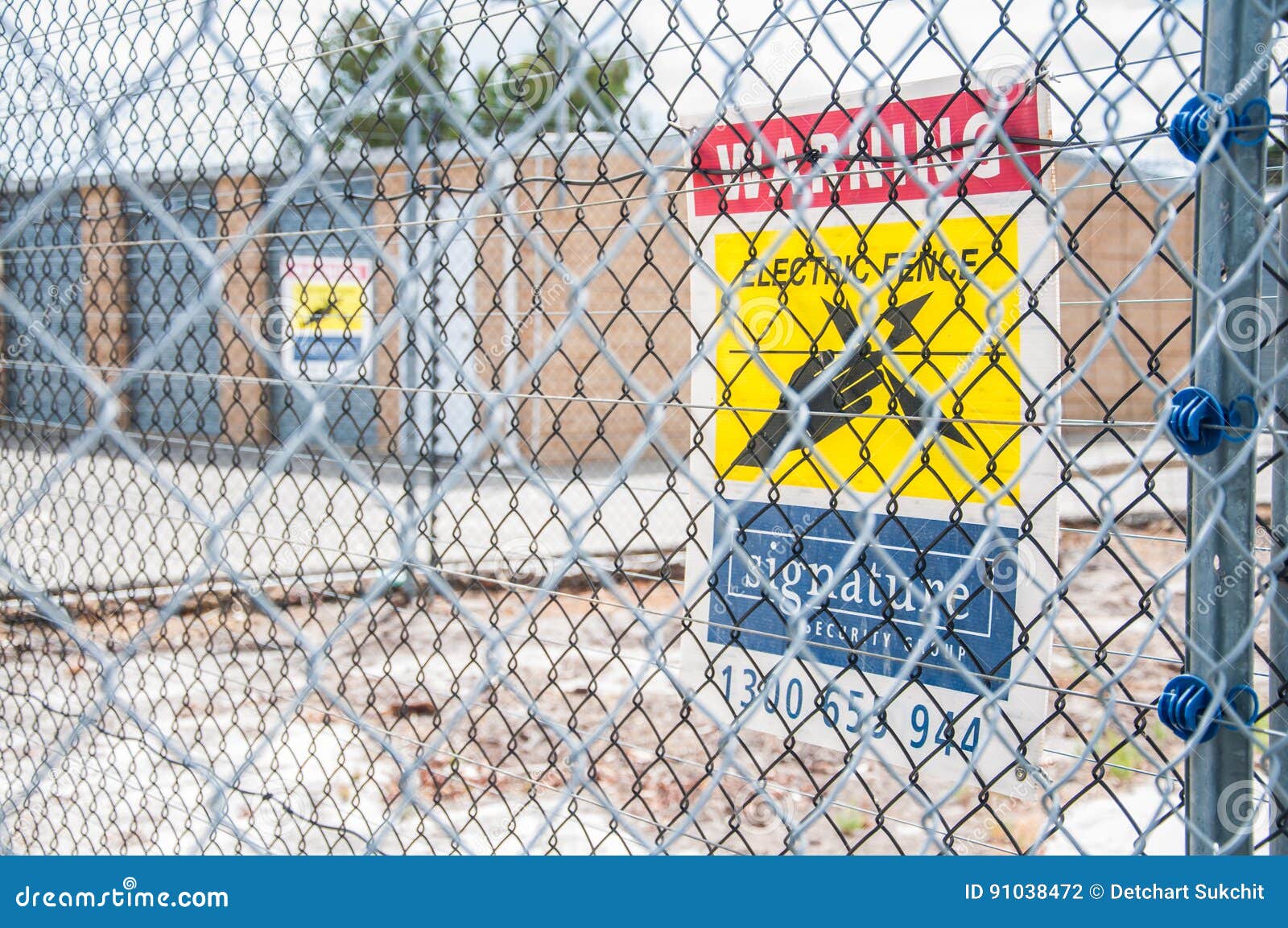 Yellow Electric Fence Sign. Stock Photo Image of triangle
