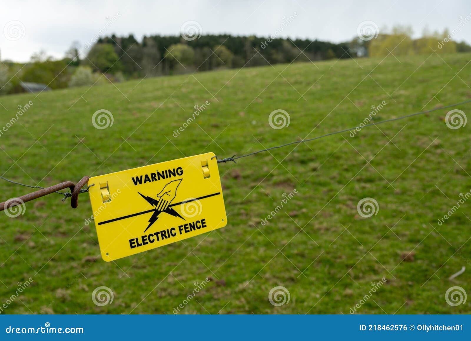 A Yellow Electric Fence Warning Sign Stock Photo Image of fence