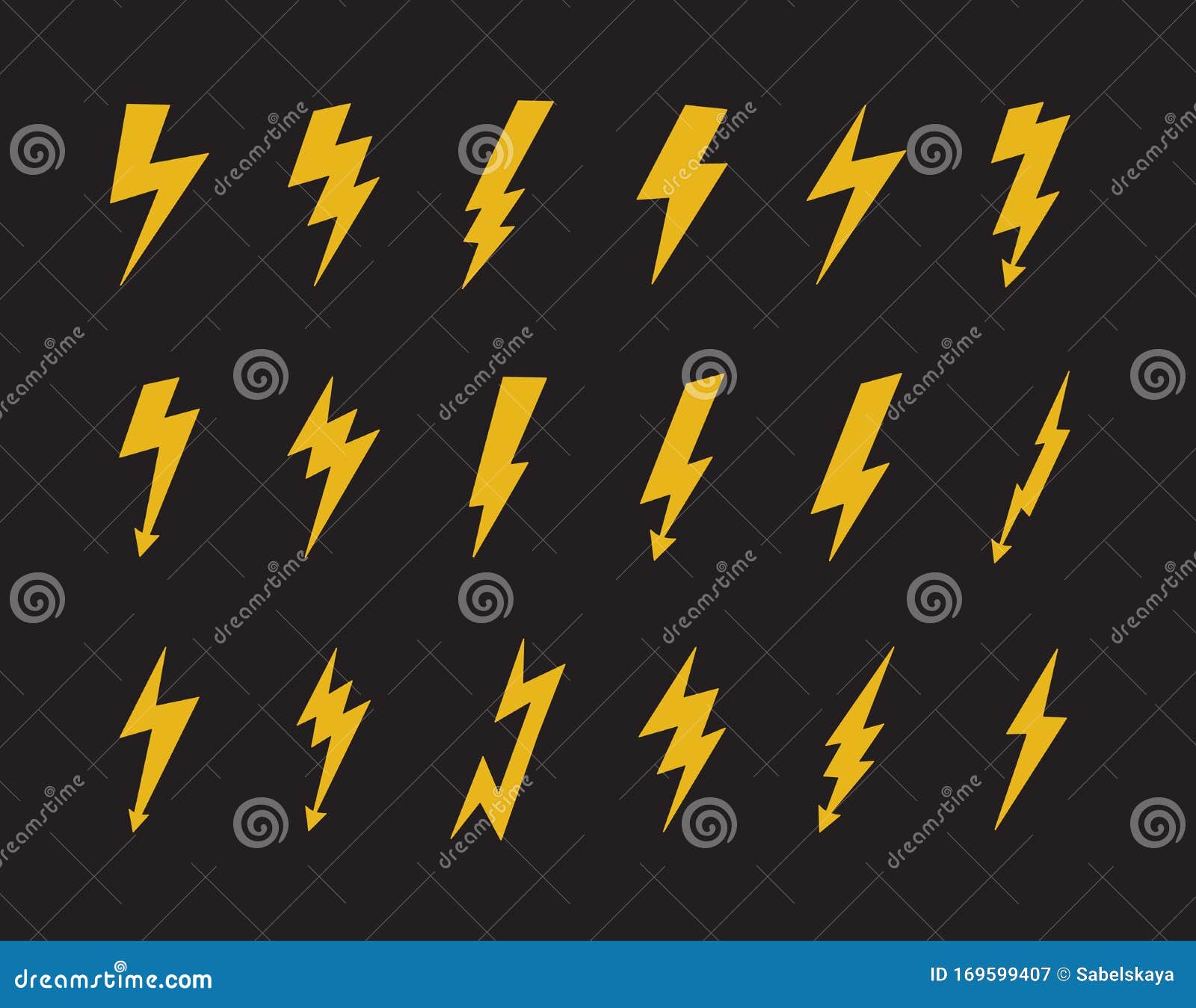 Yellow Electric Lightning Icon Set Isolated on Black Background Stock  Vector - Illustration of light, modern: 169599407