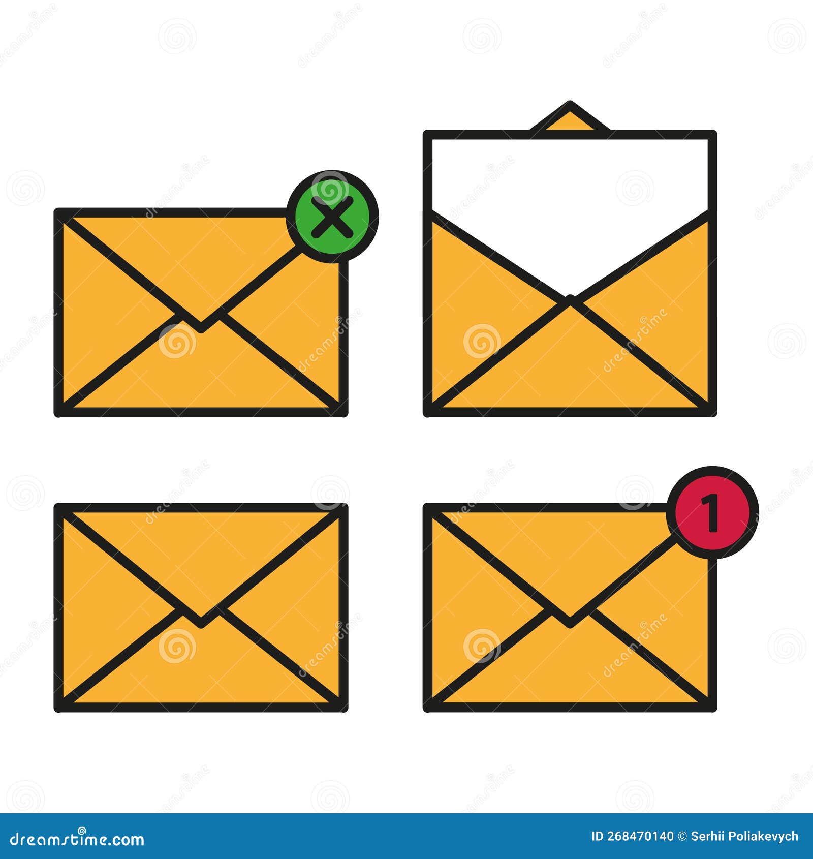 Yellow Envelopes Icons. Vector Illustration Stock Illustration