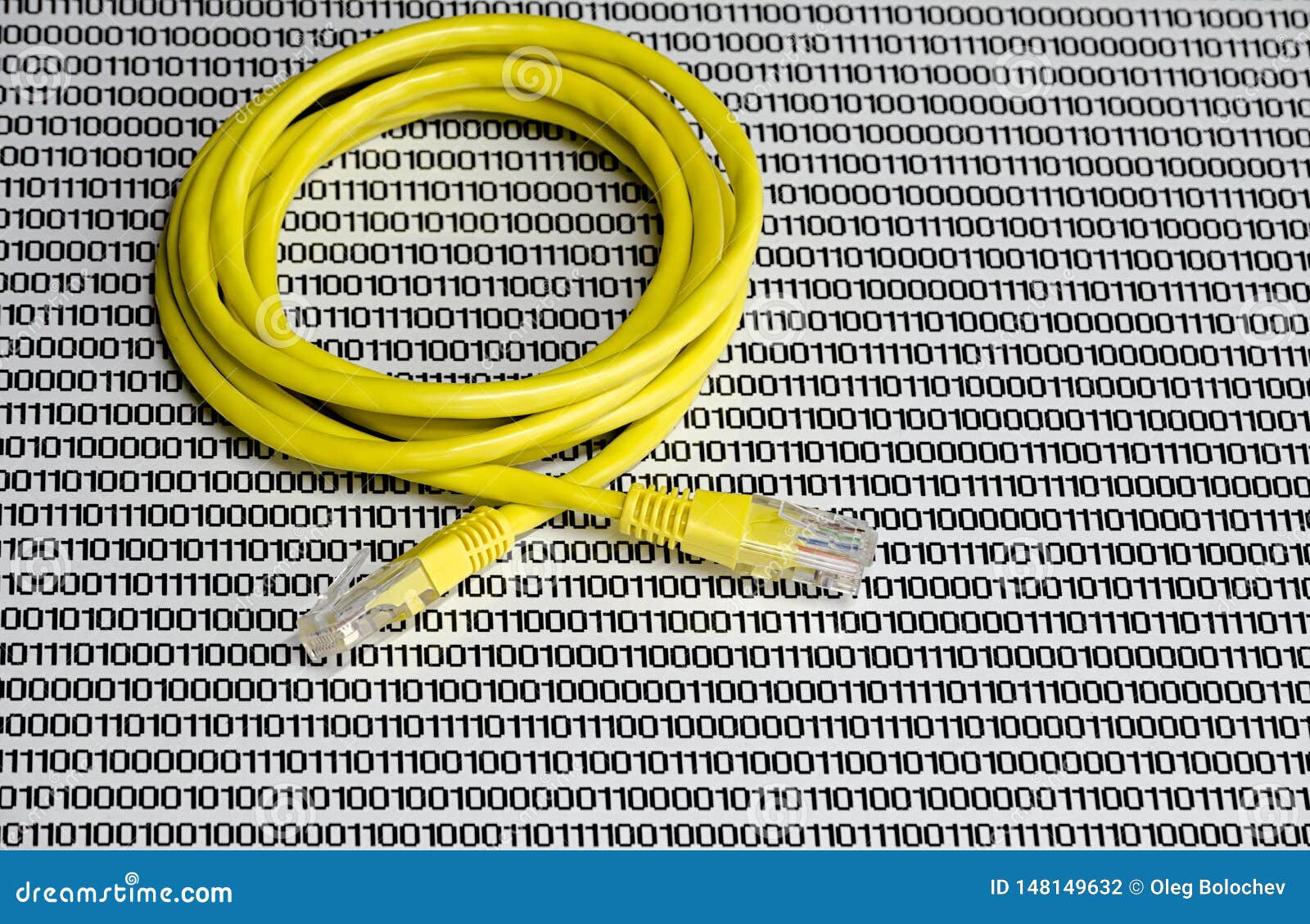 Yellow Cable on White Background with Binary Code Numbers