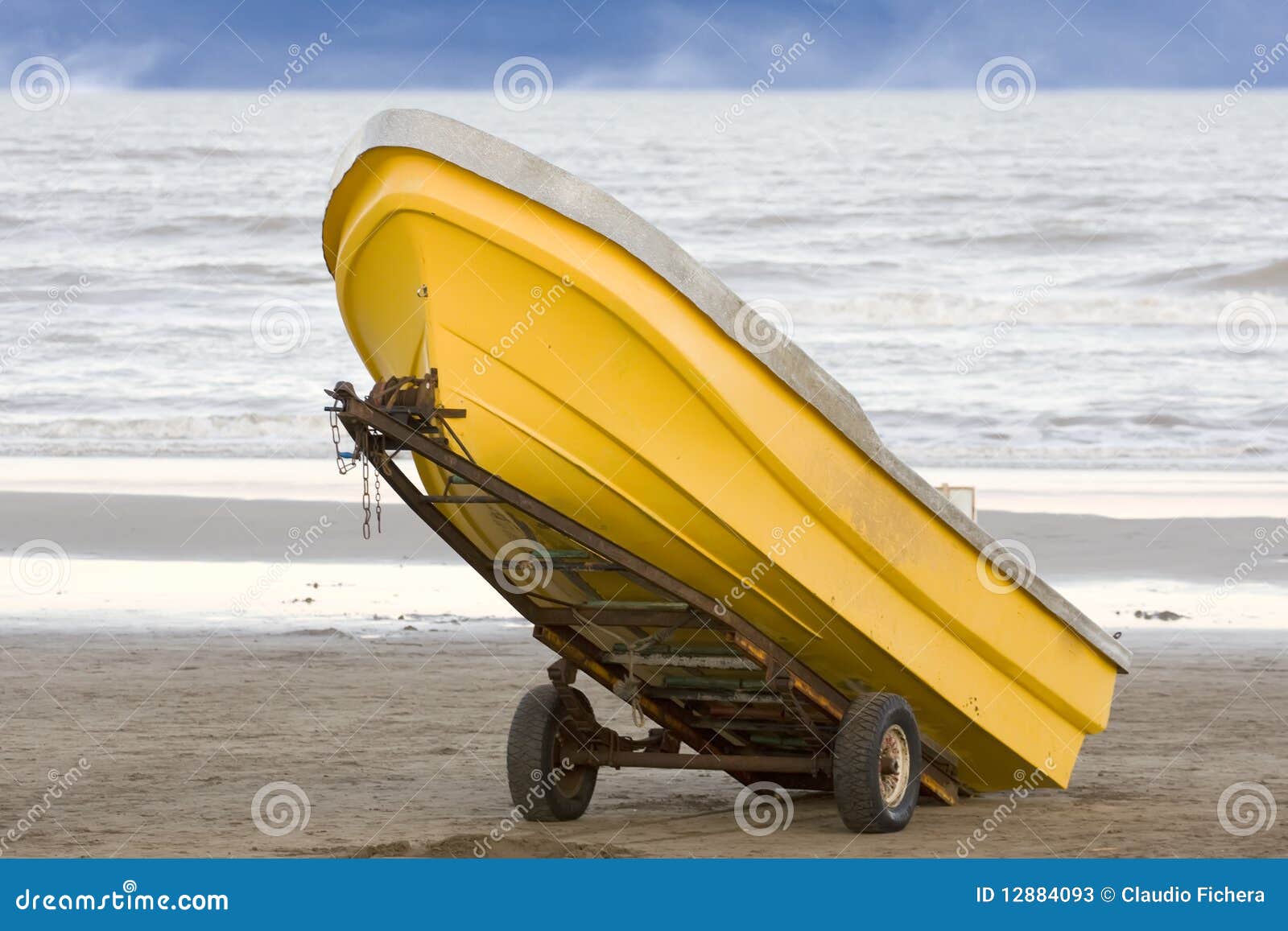 Yellow fishing boat stock image. Image of wallpaper, sand 12884093