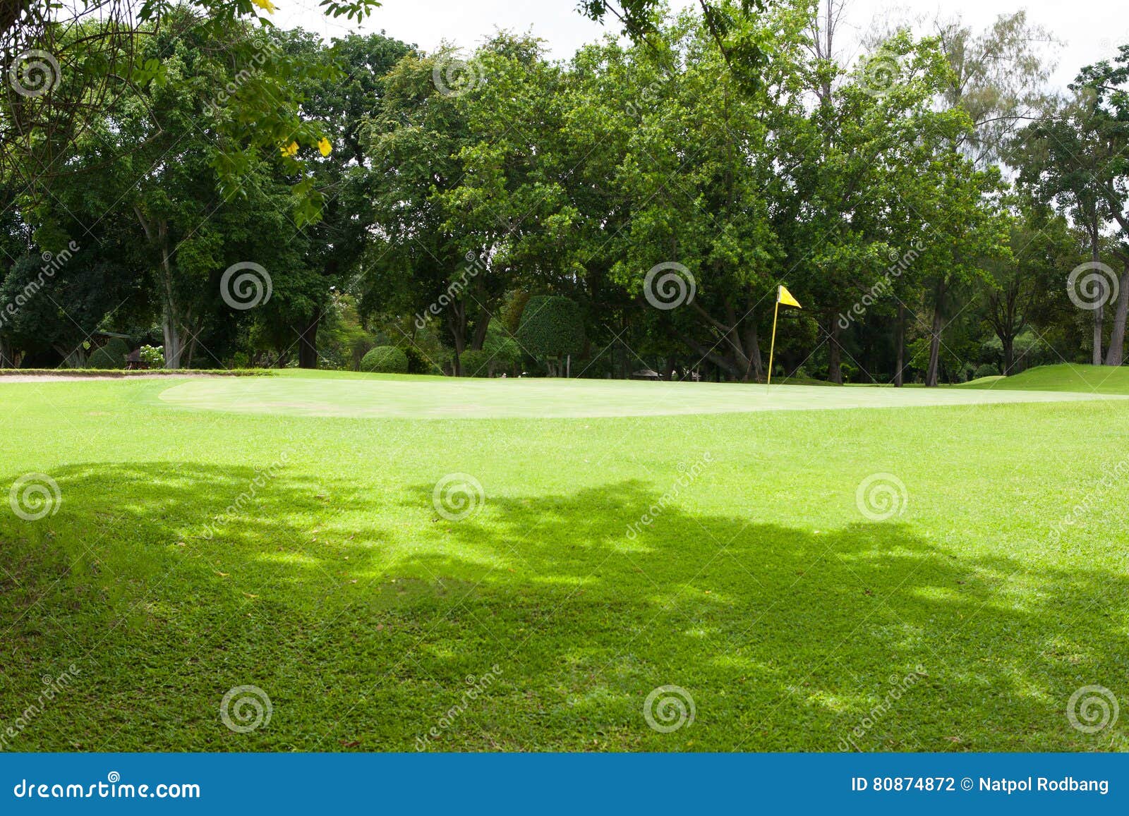 Yellow Flag at the Beautiful Golf Course Stock Photo Image of