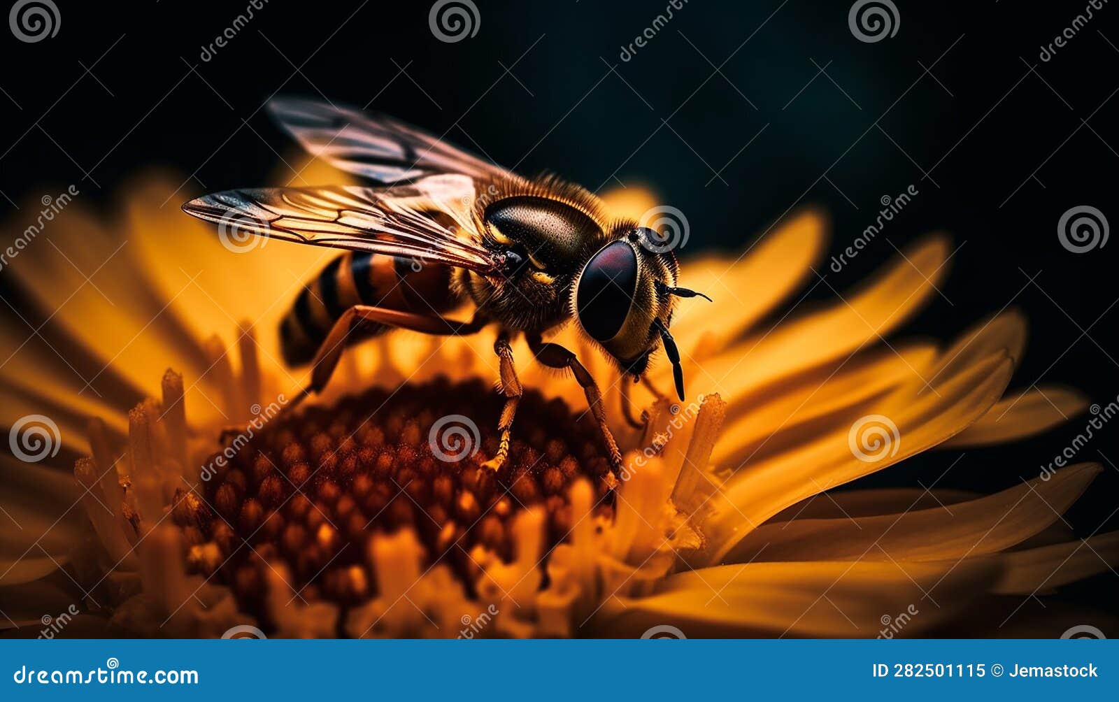 Yellow Flower Attracts Bee for Pollination in Nature Beauty Generated