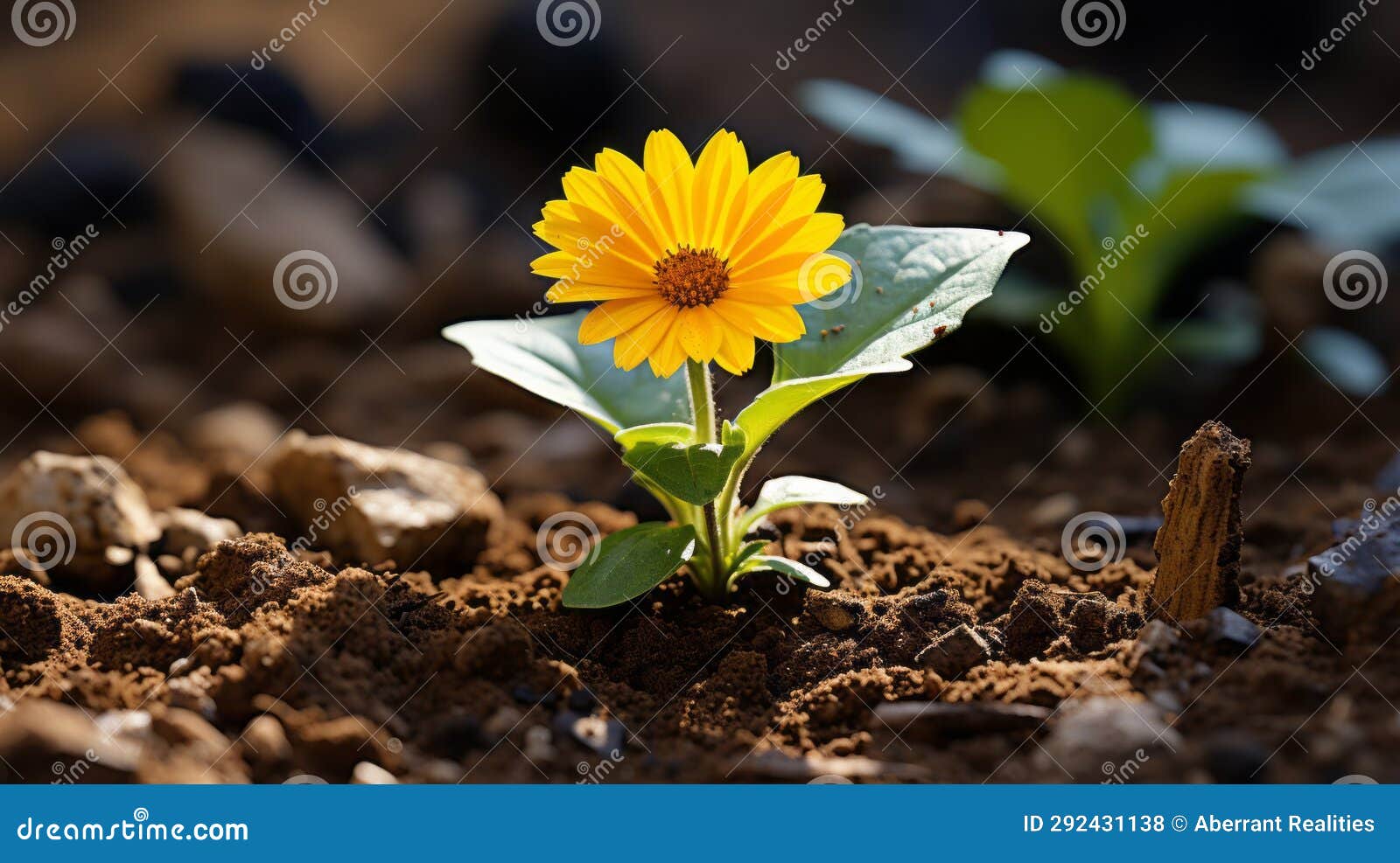 A Yellow Flower is Growing Out of the Ground Stock Illustration