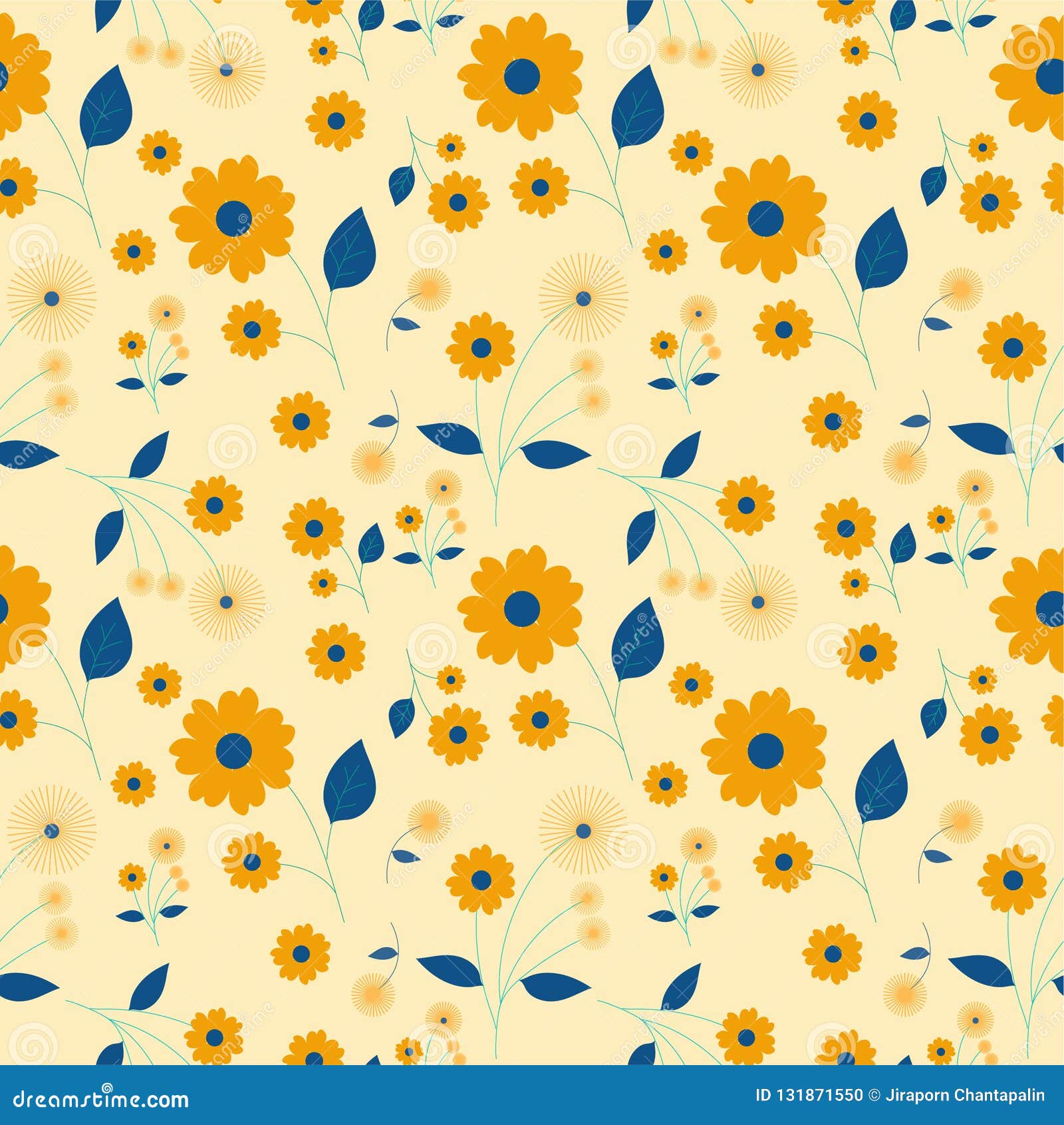 Yellow Flower Seamless Pattern Background Stock Vector Illustration