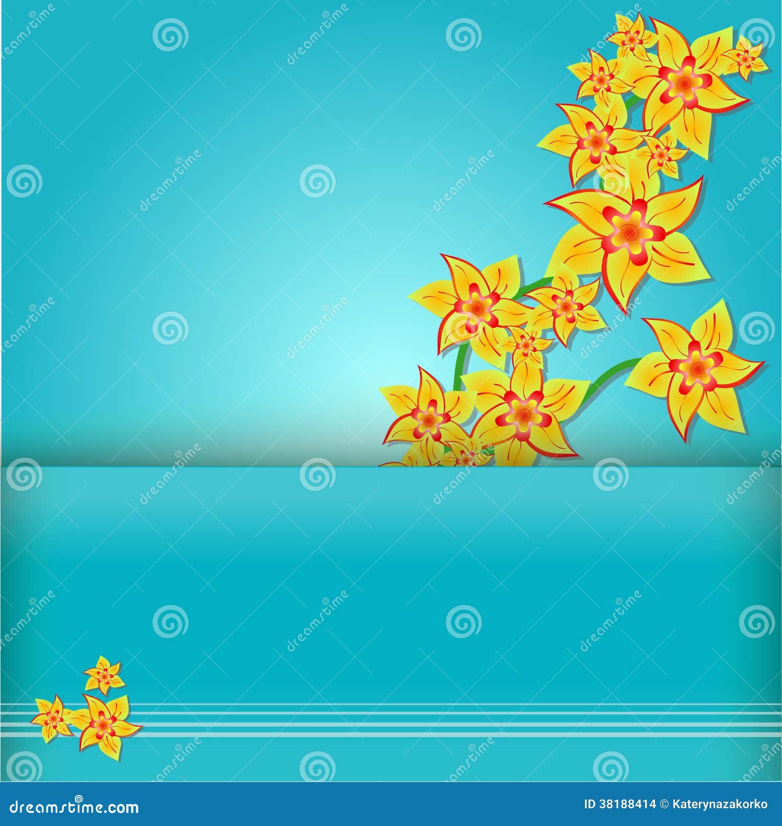 Yellow Flowers on a Blue Background Stock Vector Illustration of