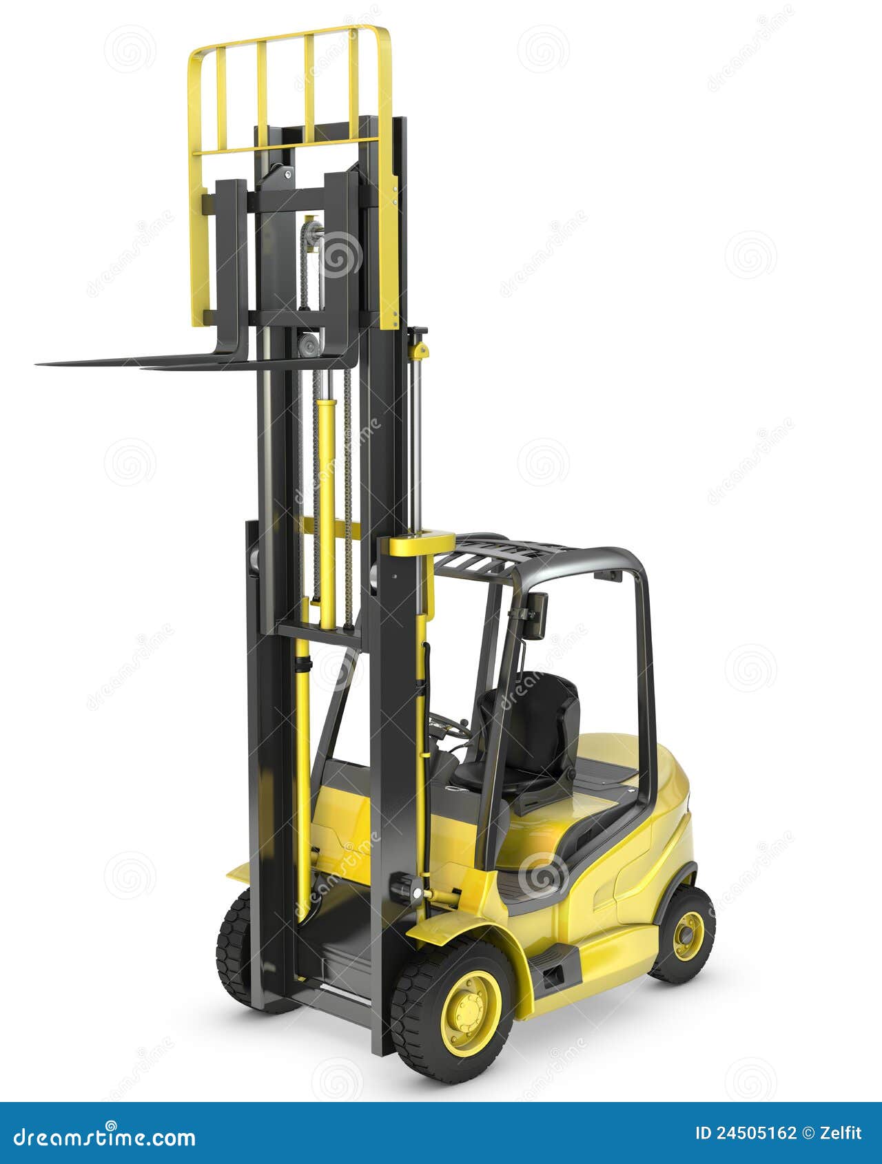 Yellow Fork Lift Truck with Raised Fork Stock Photo - Image of power