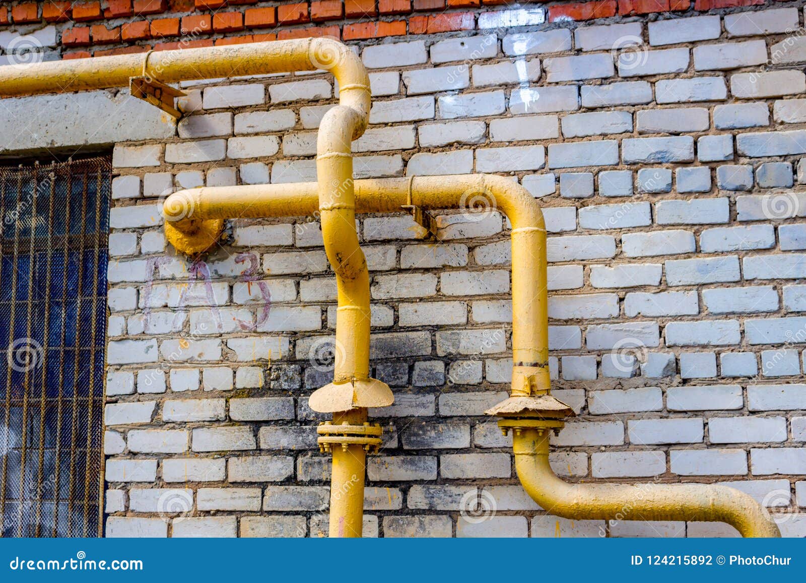 Yellow Gas Pipes on the Wall Stock Photo Image of wall, pipes 124215892
