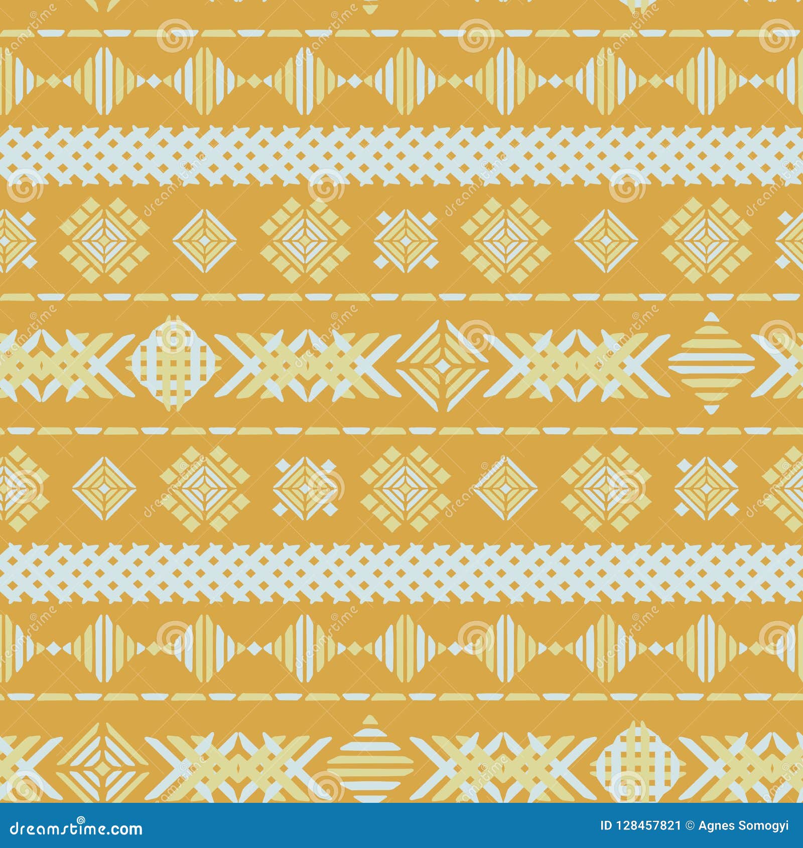 Yellow Geometric Embroidery Seamless Vector Background Texture Stock