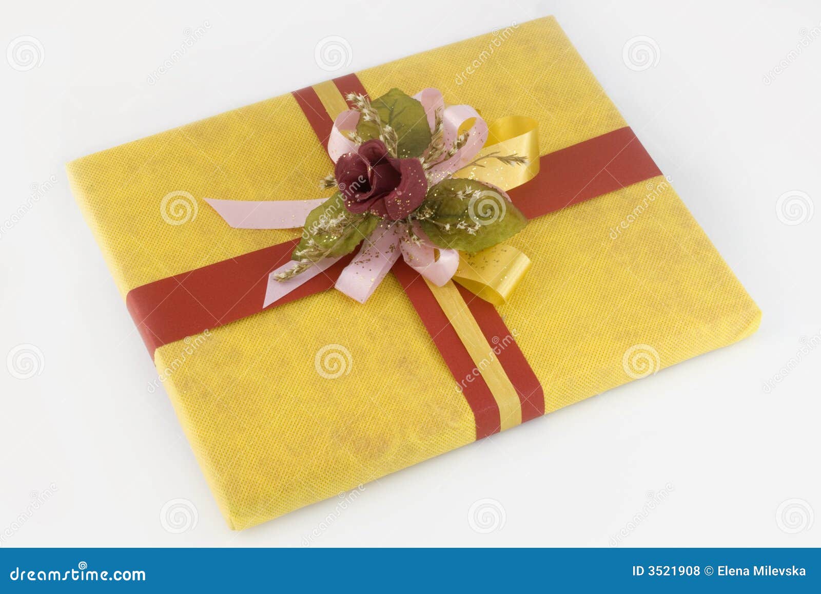 Yellow gift box stock photo. Image of isolated, greetings 3521908