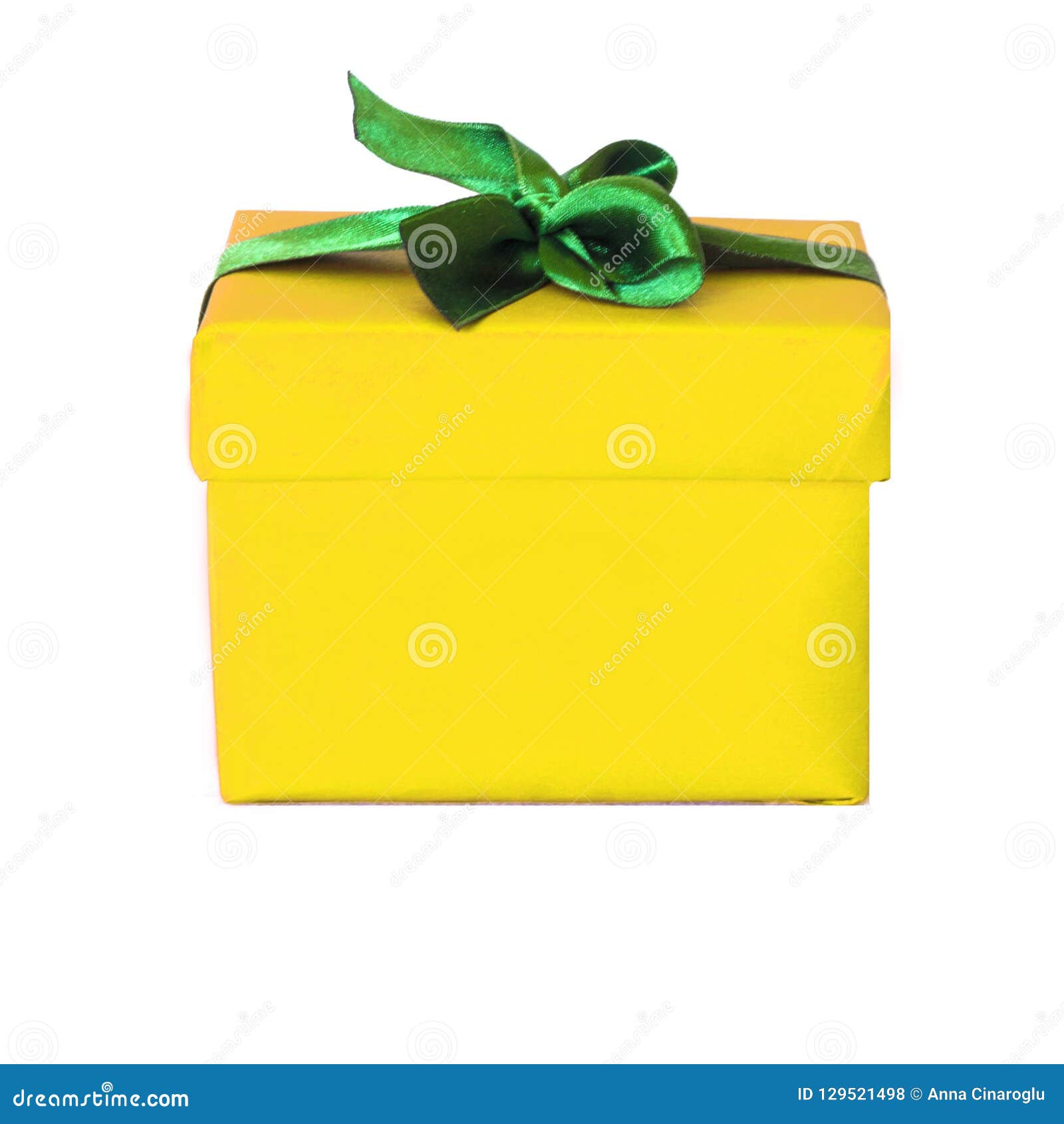 Yellow Gift Box with Green Satin Ribbon Bow Stock Photo Image of