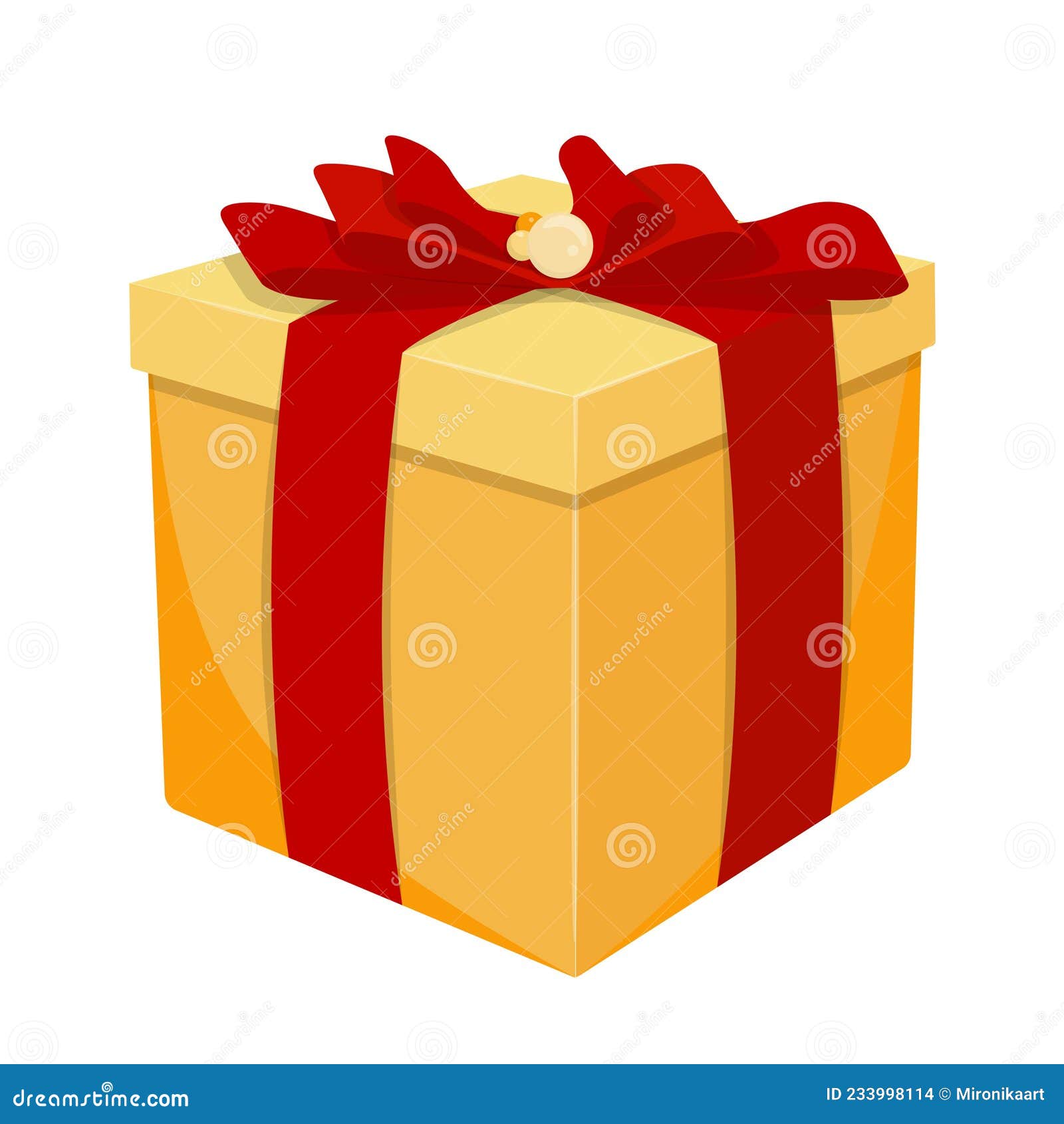 Yellow Gift Box with Red Ribbon and Bow. Cartoon Present Icon Stock Vector  - Illustration of yellow, give: 233998114