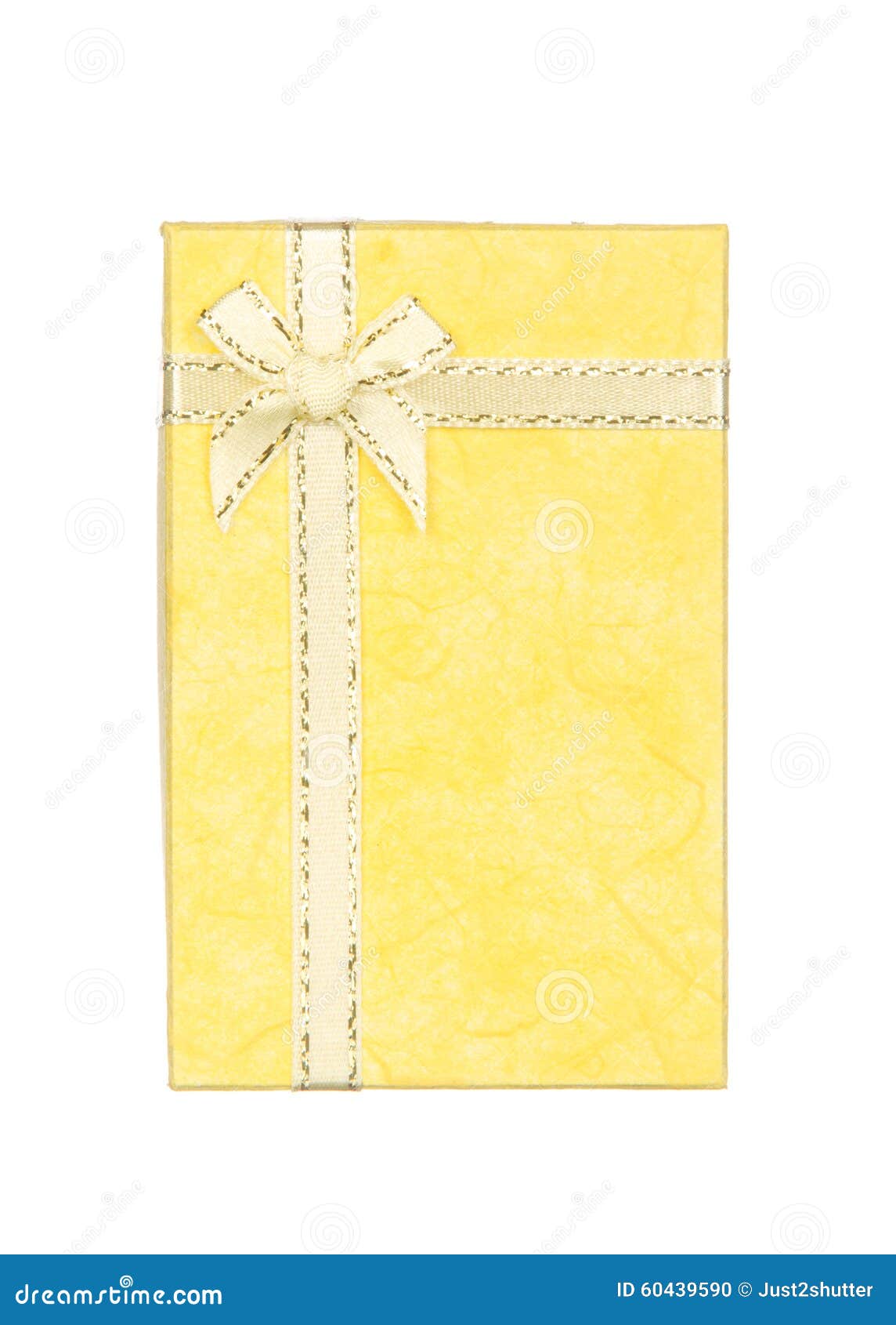Yellow Gift Box with Ribbon and Bow Isolated on White Stock Photo