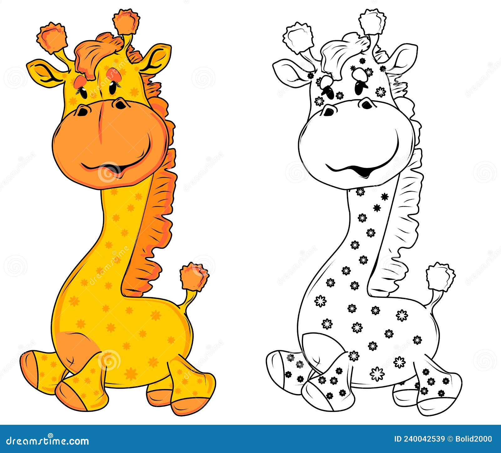 Colored and Coloring Giraffes Stock Illustration - Illustration of