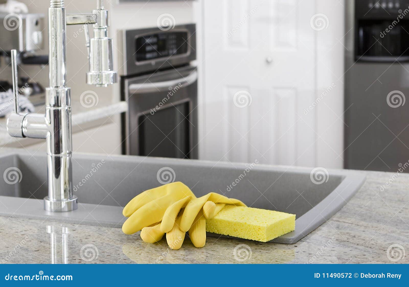 Yellow Gloves and Sponge in Kitchen Stock Photo Image of kitchen