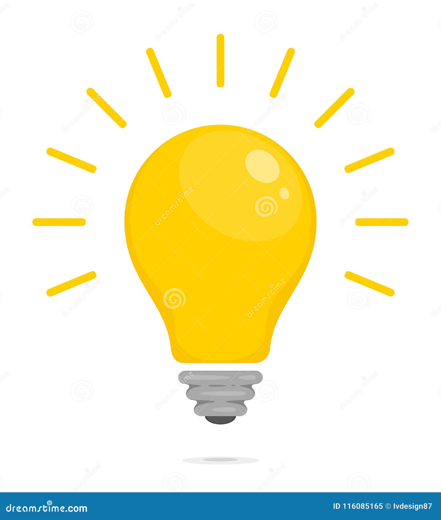yellow glowing light bulb.  of energy, solution, thinking and idea. flat style icon for web and mobile app. 