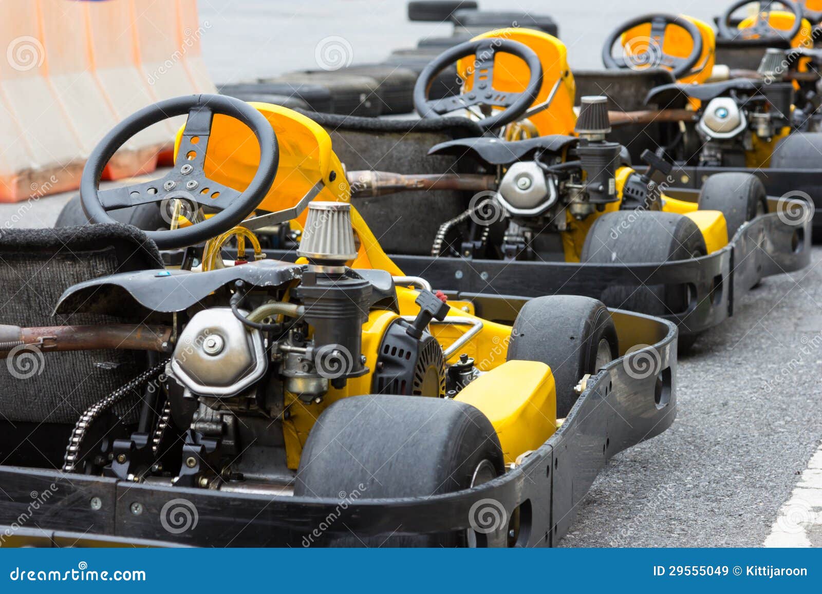 Yellow Gokart in Perspective Row Stock Image Image of kart, engine
