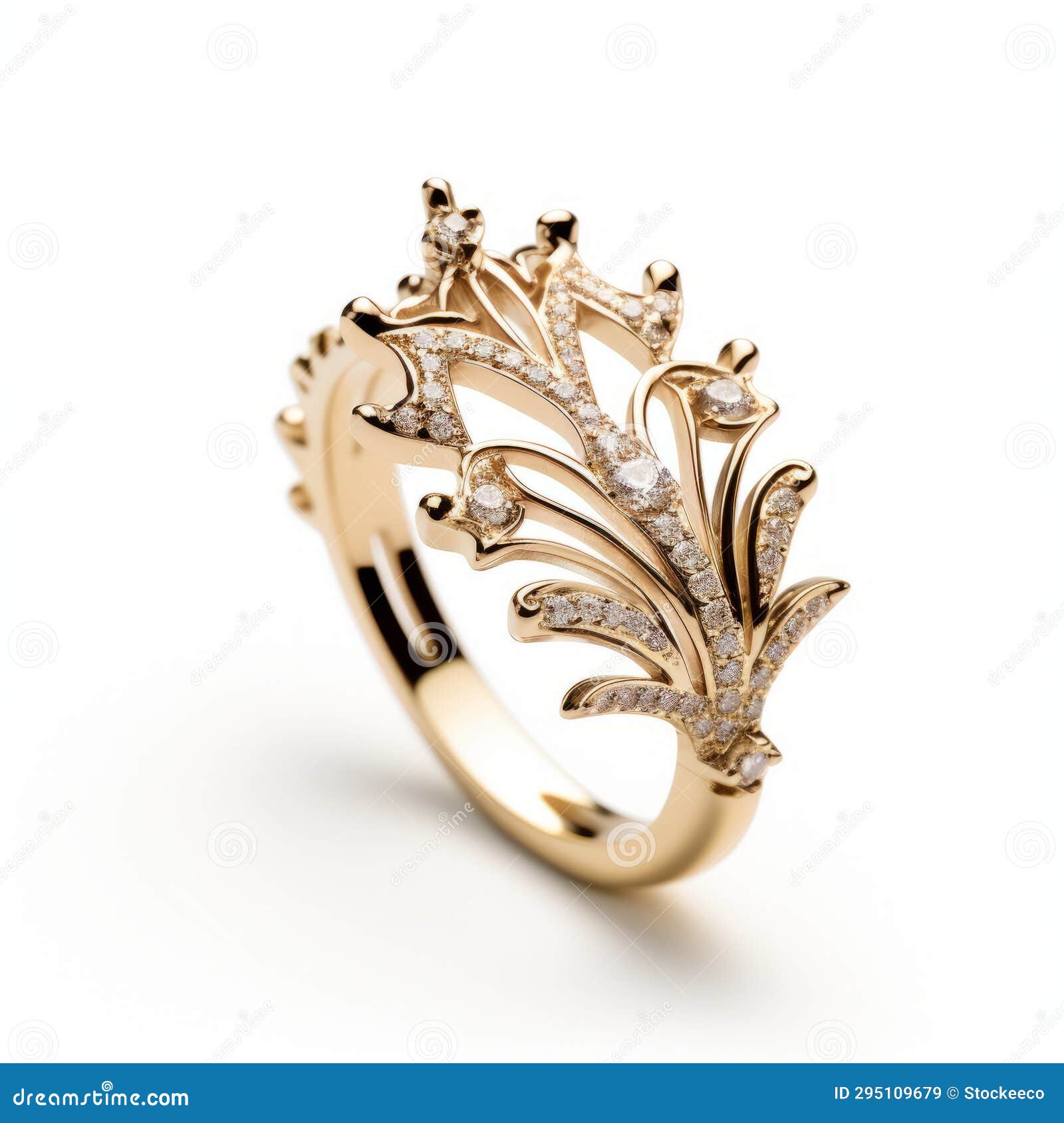 Yellow Gold Lily Ring with Diamonds - Baroque Ornamental Flourishes ...