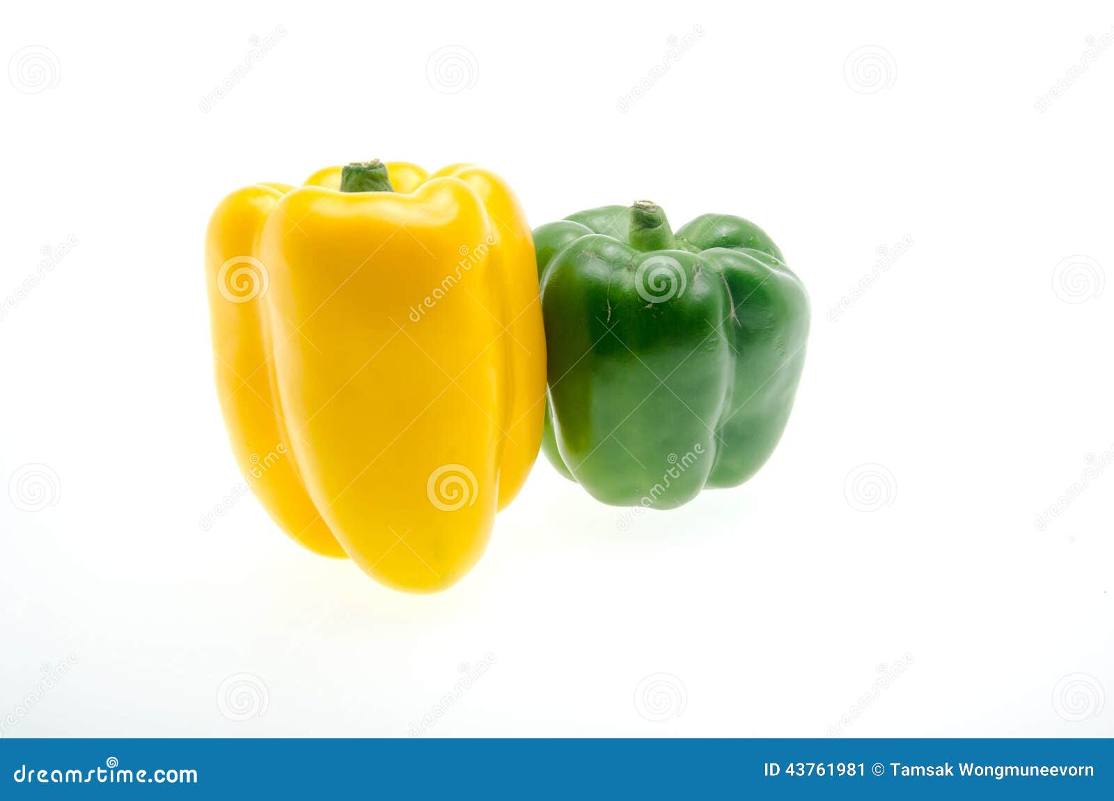Yellow and Green Bell Peppers (capsicum) on a White Background Stock