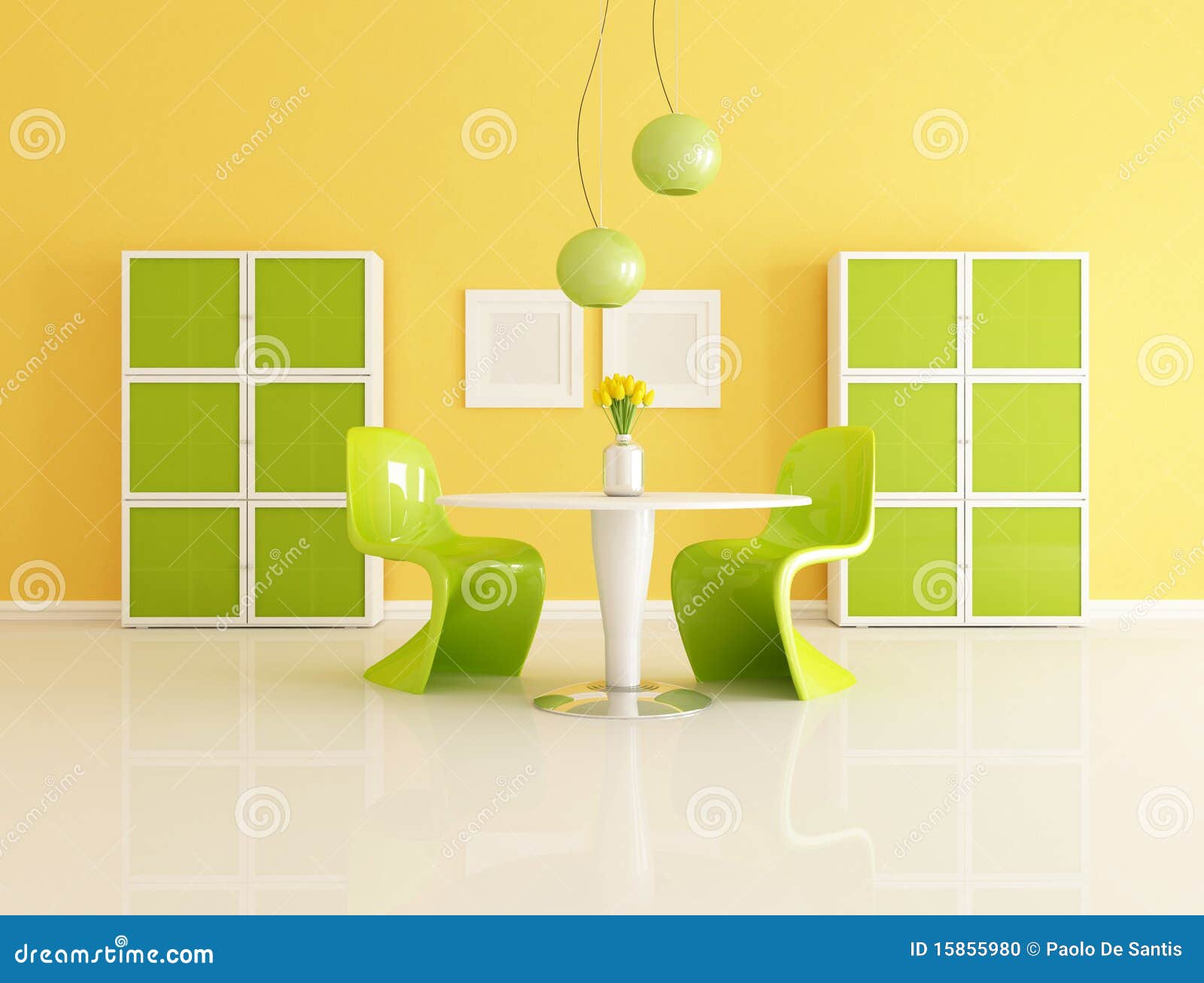 Yellow and Green Dining Room Stock Illustration Illustration of